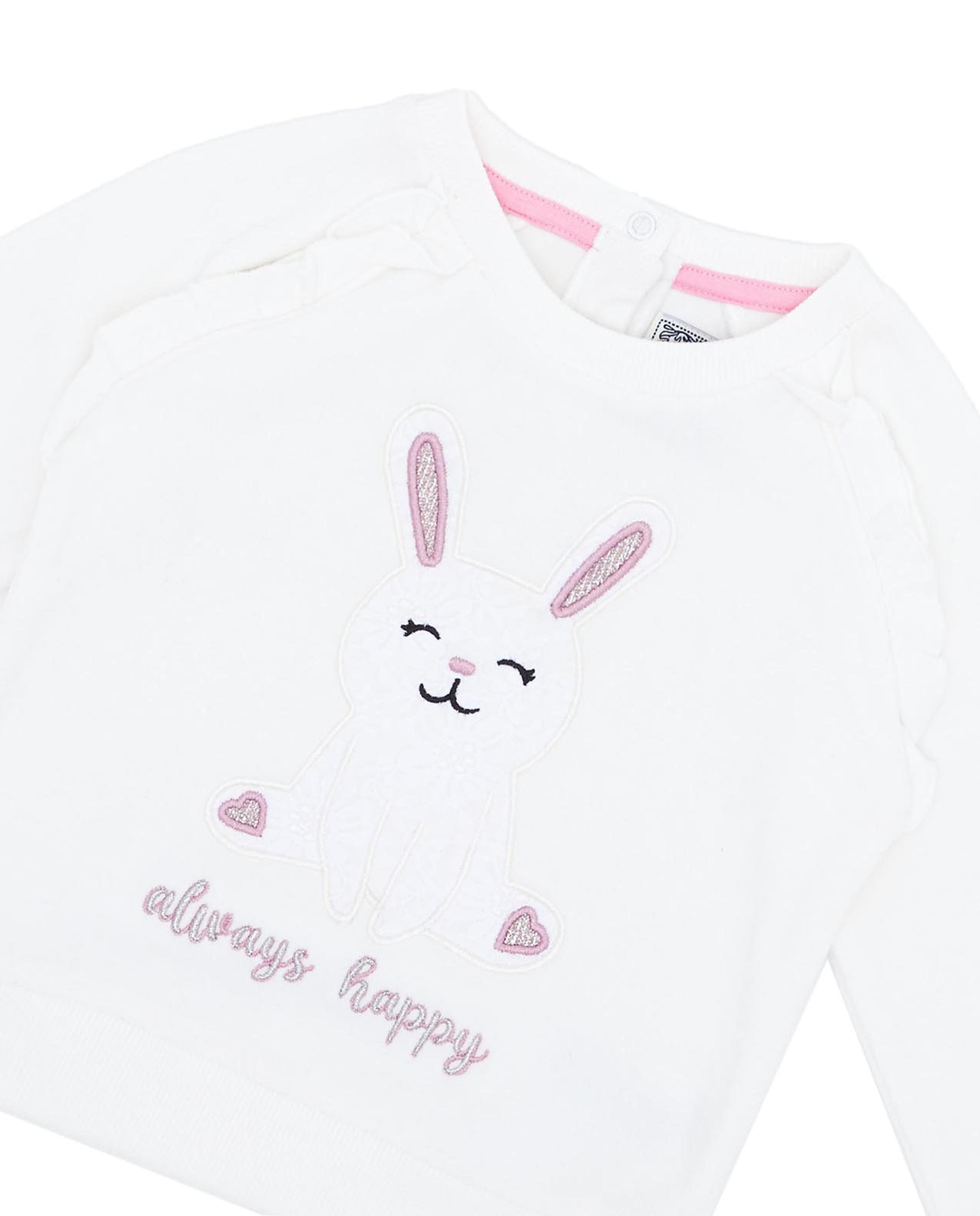 Bunny Applique Sweatshirt with Crew Neck and Long Sleeves