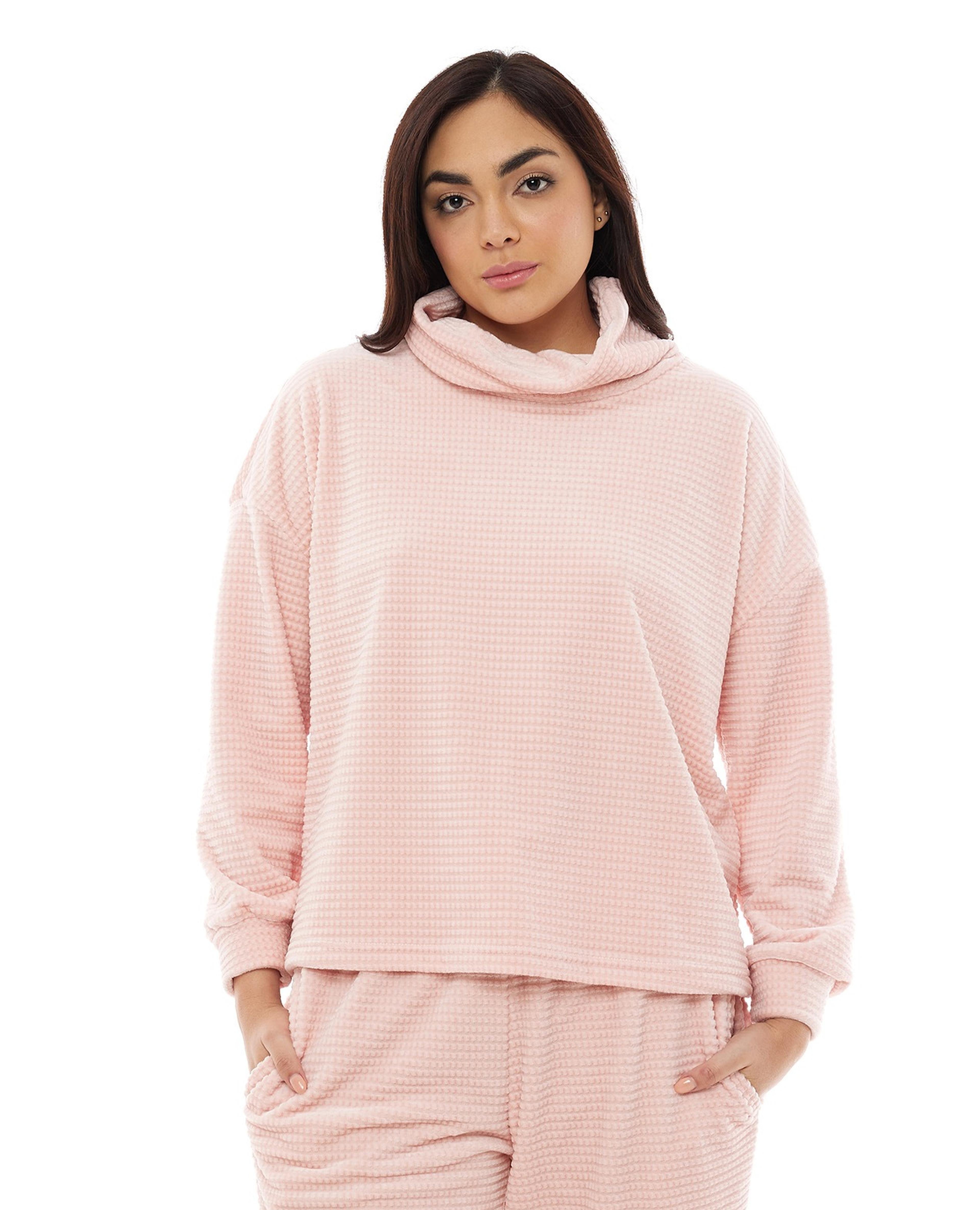 Plush Sleep Top with High Neck and Long Sleeves