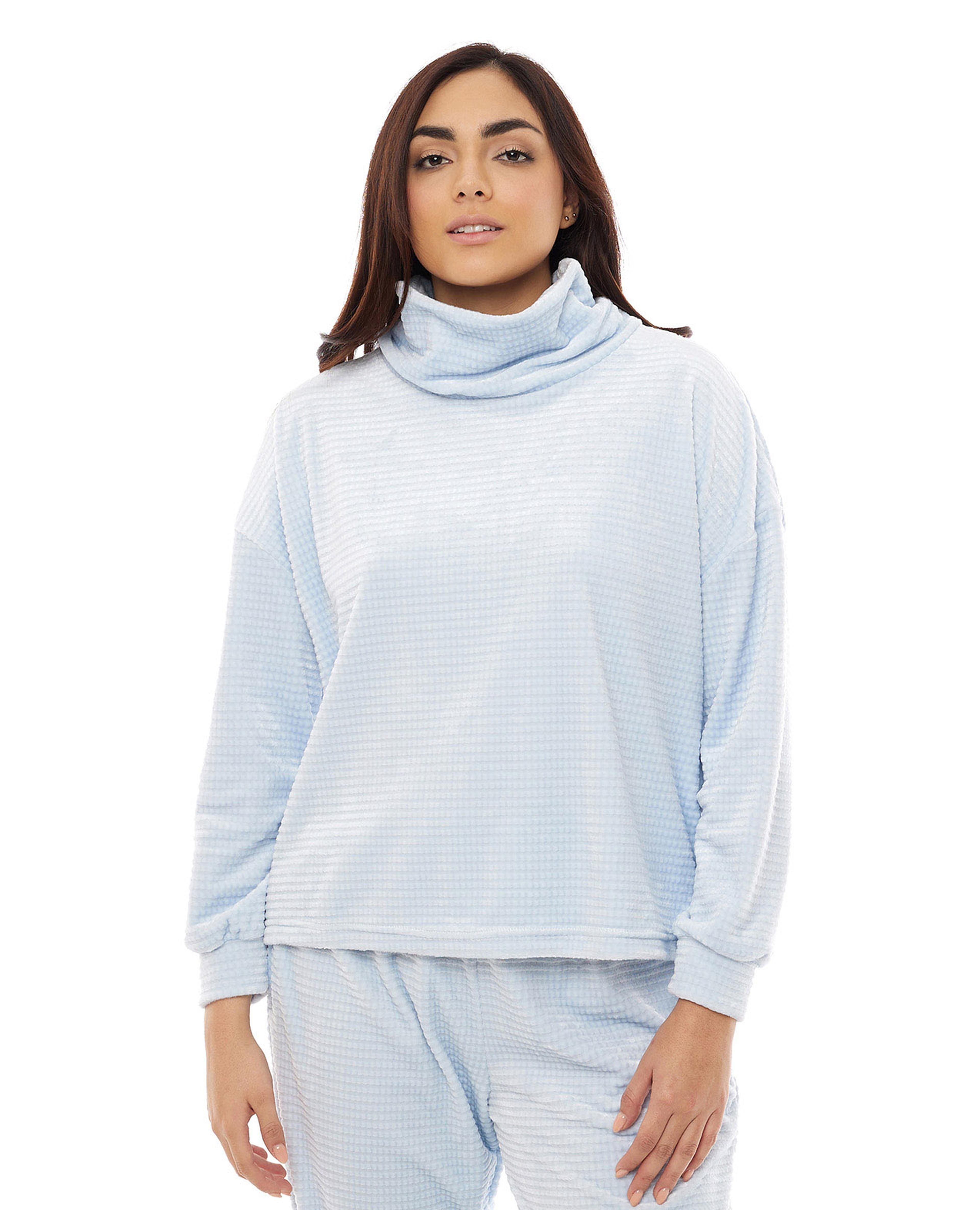 Plush Sleep Top with High Neck and Long Sleeves