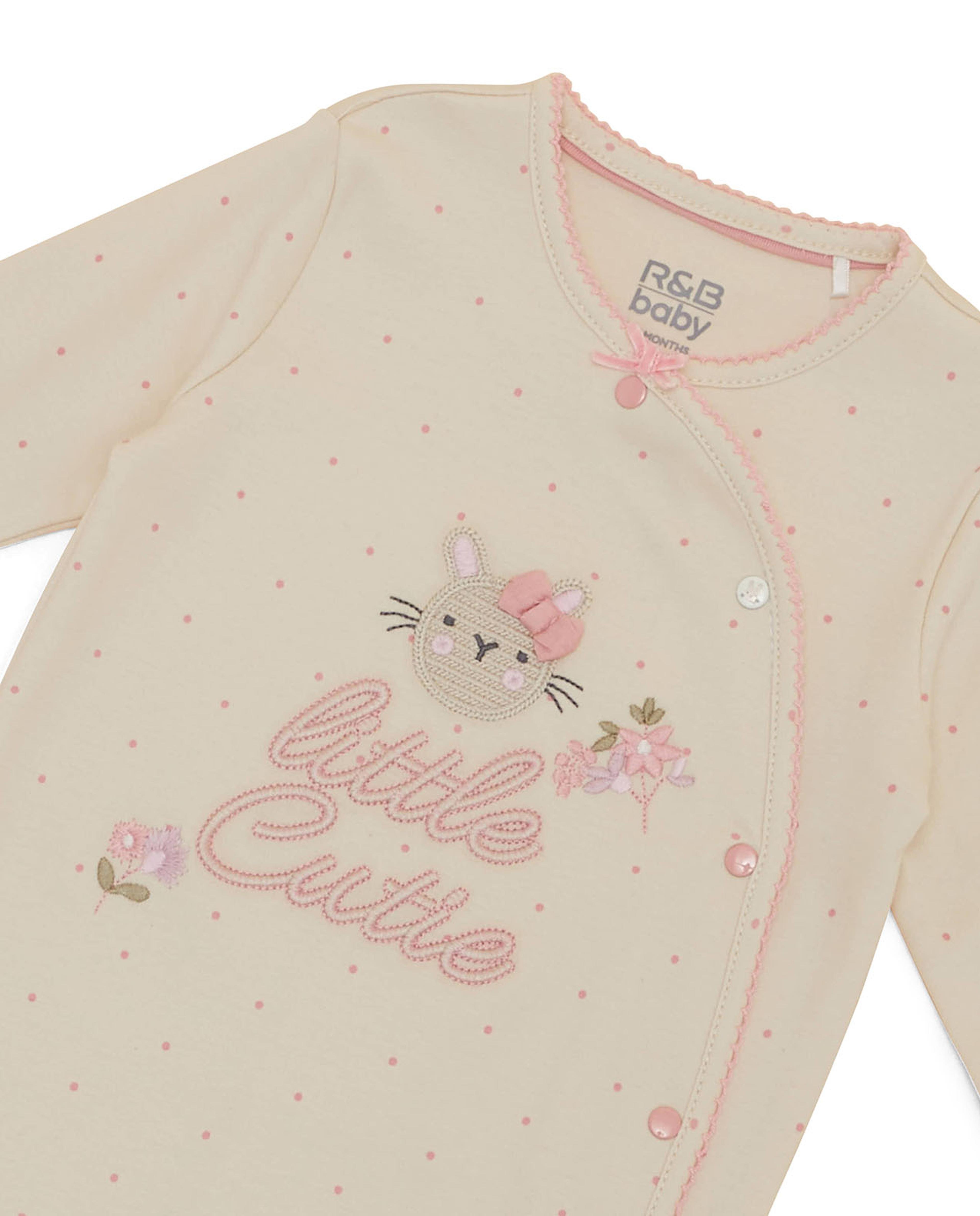 Embroidered Sleepsuit with Snap Button Closure