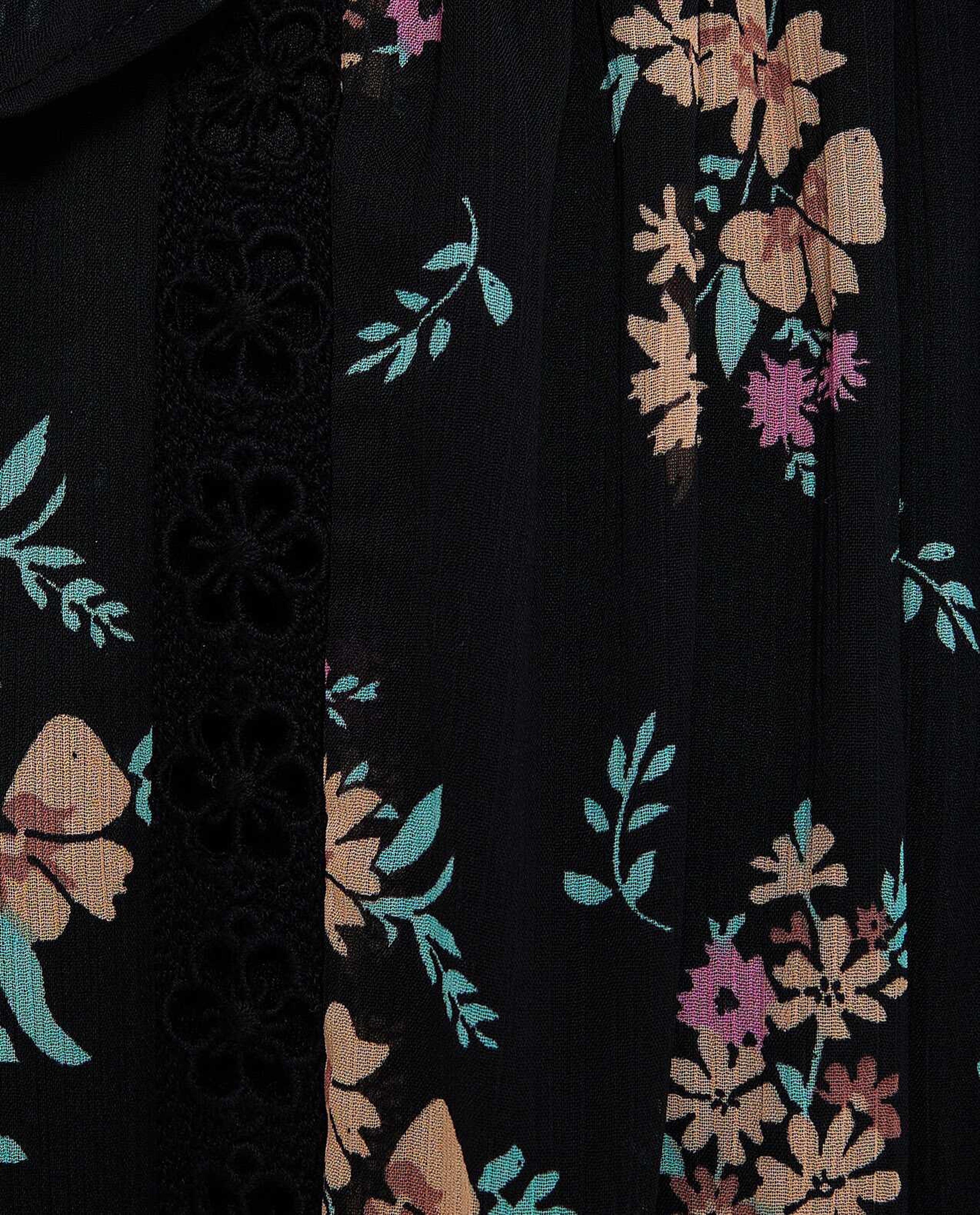 فستان ميدي بطبعة زهور بياقة دائرية بأكمام قصيرة