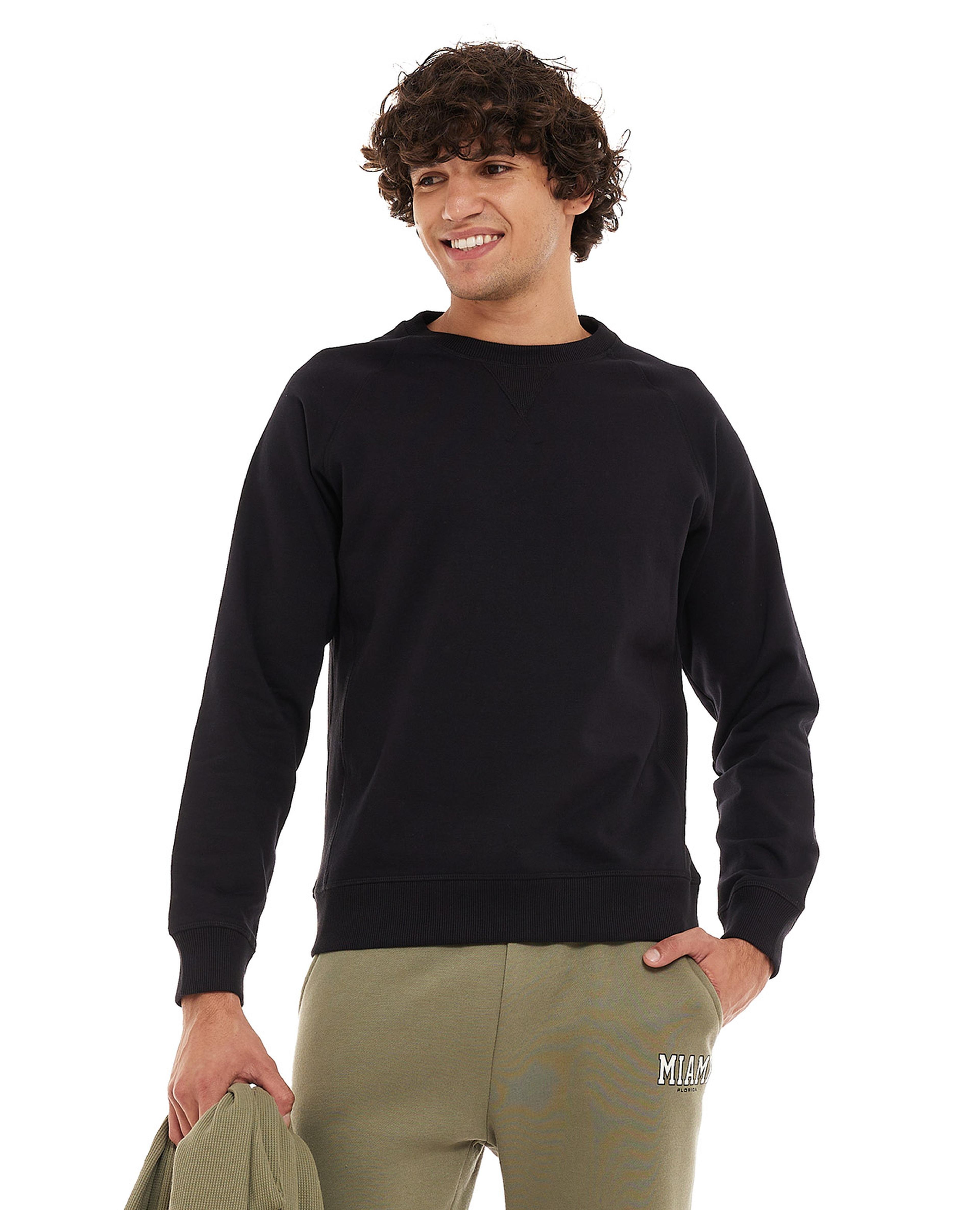 Solid Sweatshirt with Crew Neck and Long Sleeves