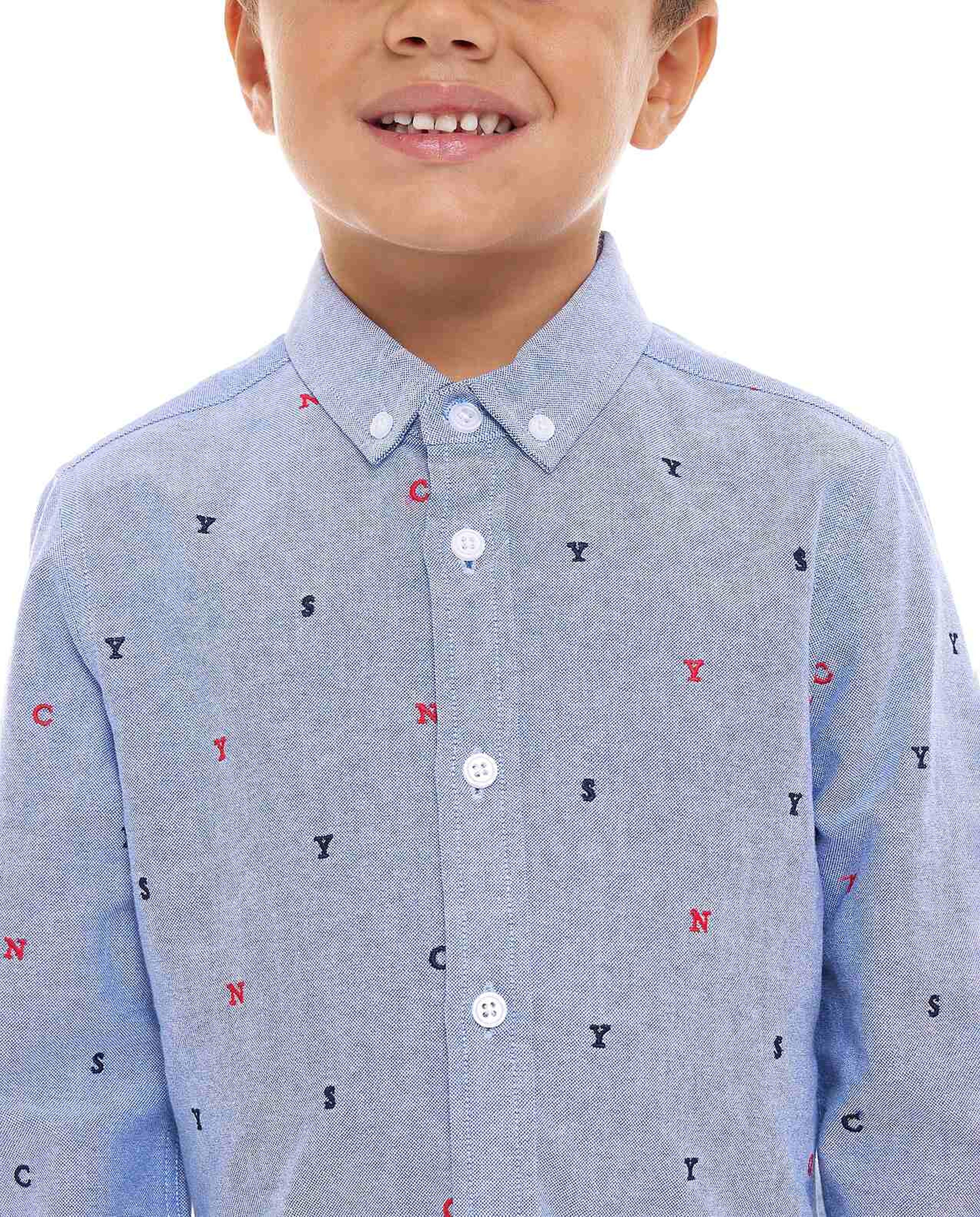 Embroidered Shirt with Classic Collar and Long Sleeves