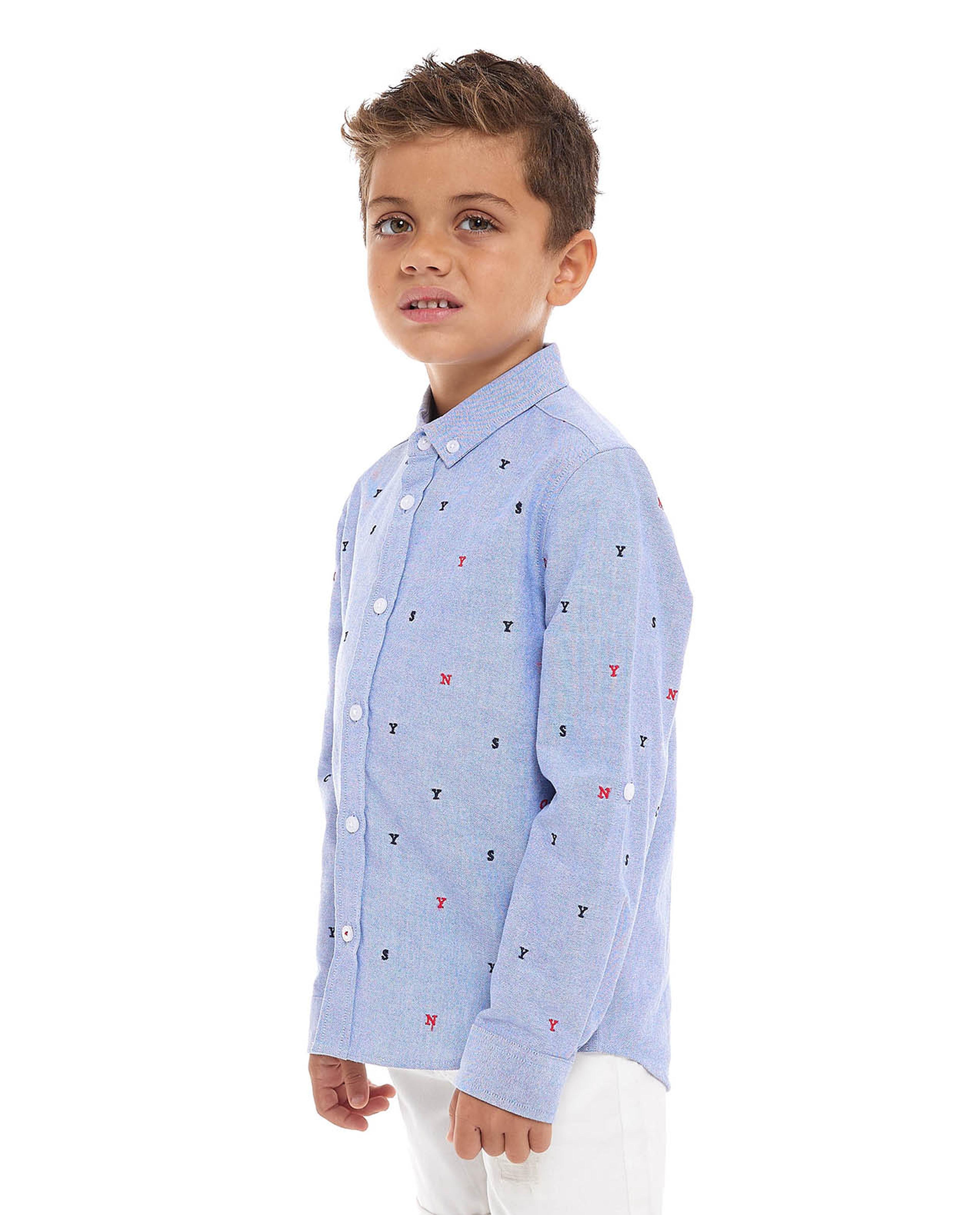 Embroidered Shirt with Classic Collar and Long Sleeves