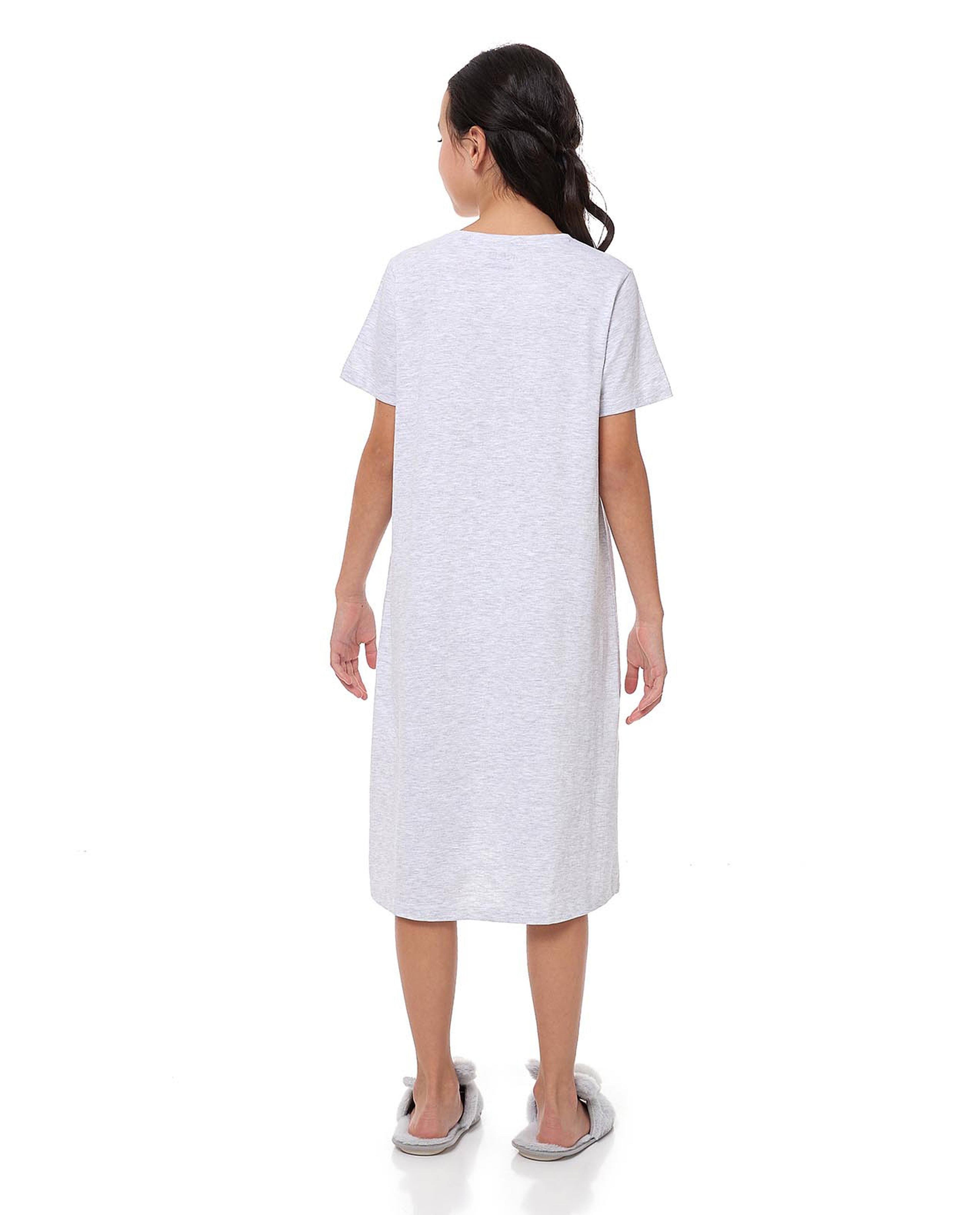 فستان نوم بطبعة بأكمام قصيرة بياقة دائرية