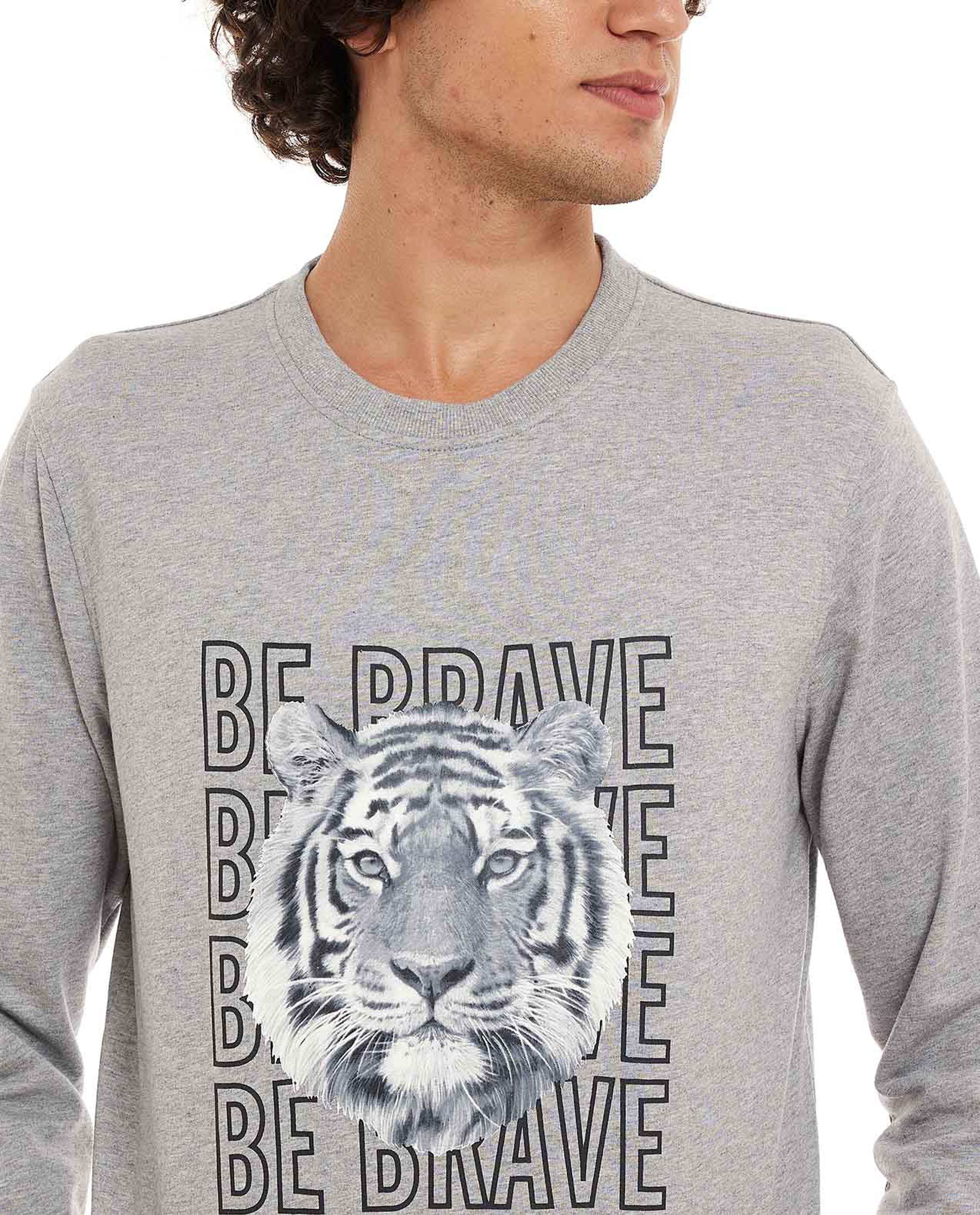 Printed Sweatshirt with Crew Neck and Long Sleeves