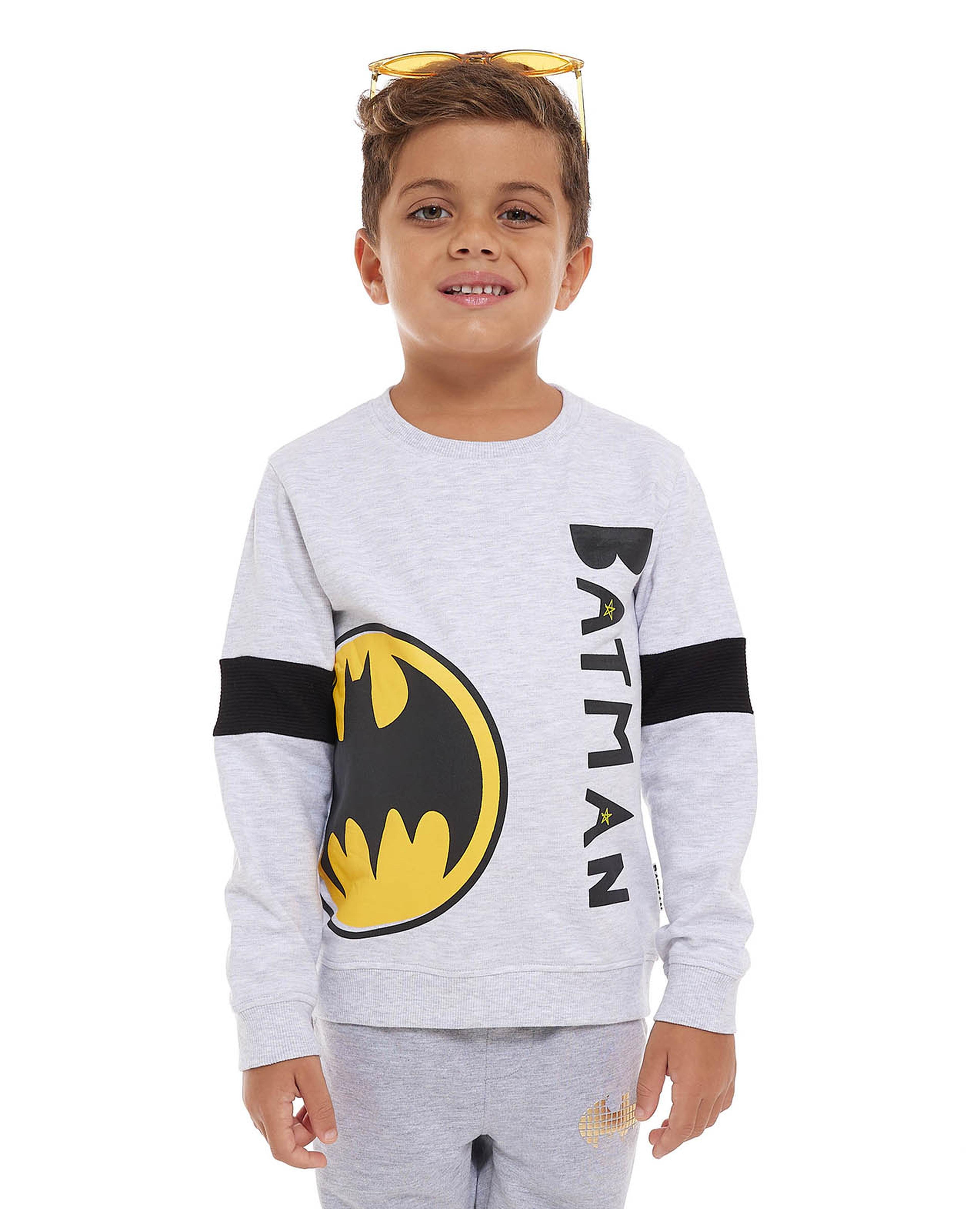 Batman Print Sweatshirt with Crew Neck and Long Sleeves