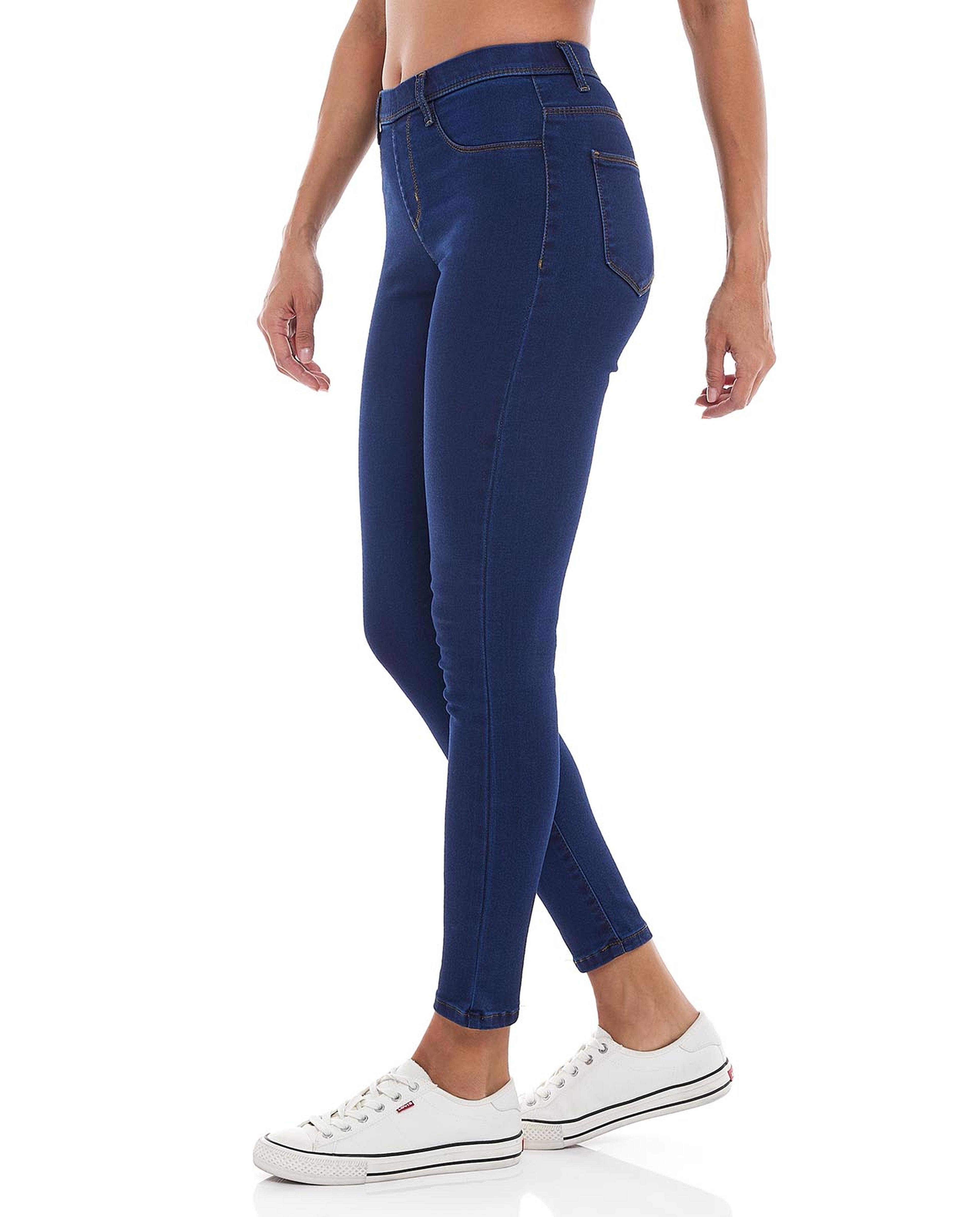 Solid Skinny Fit Jeggings with Elastic Waist