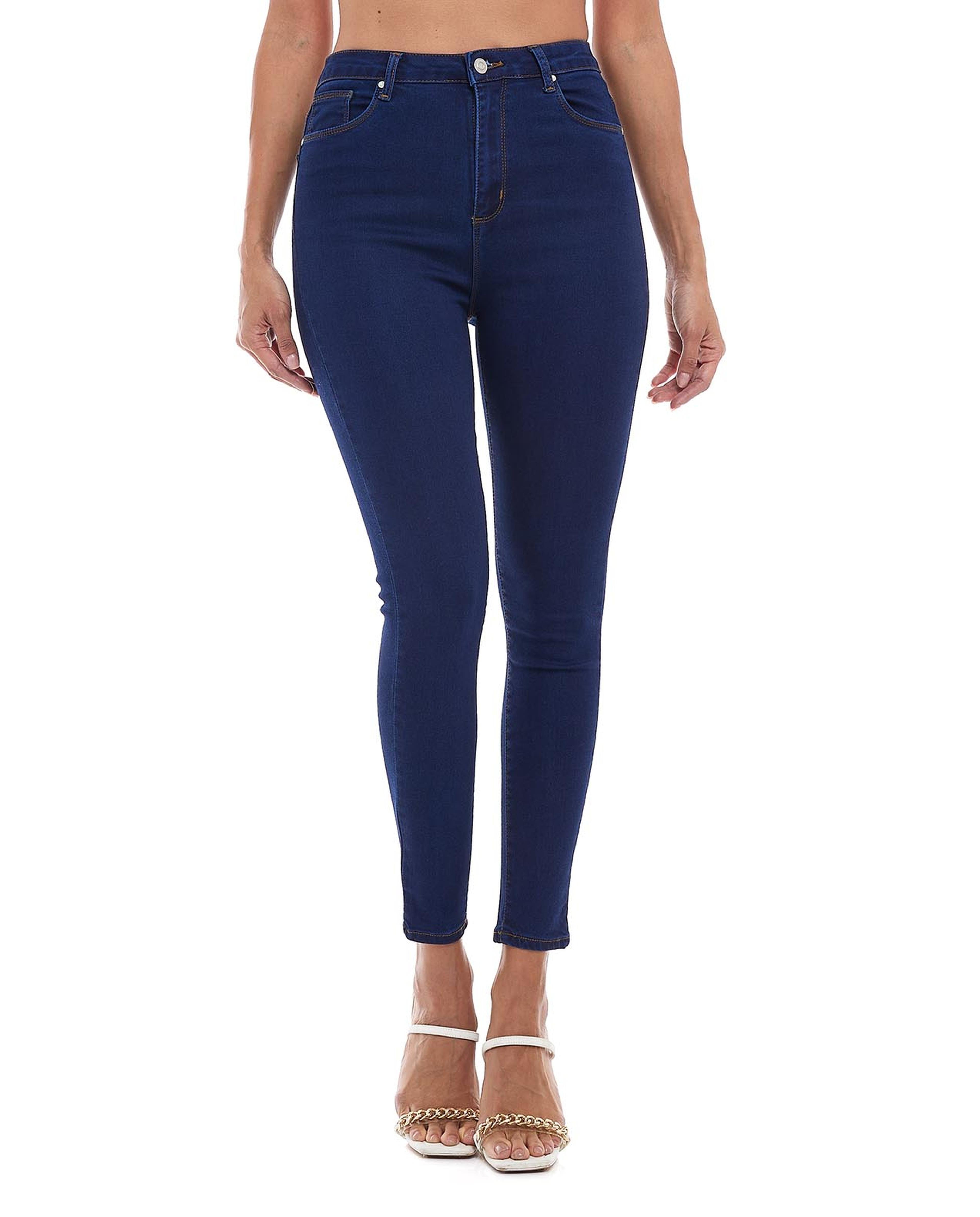 Solid Skinny Fit Jeans with Button Closure