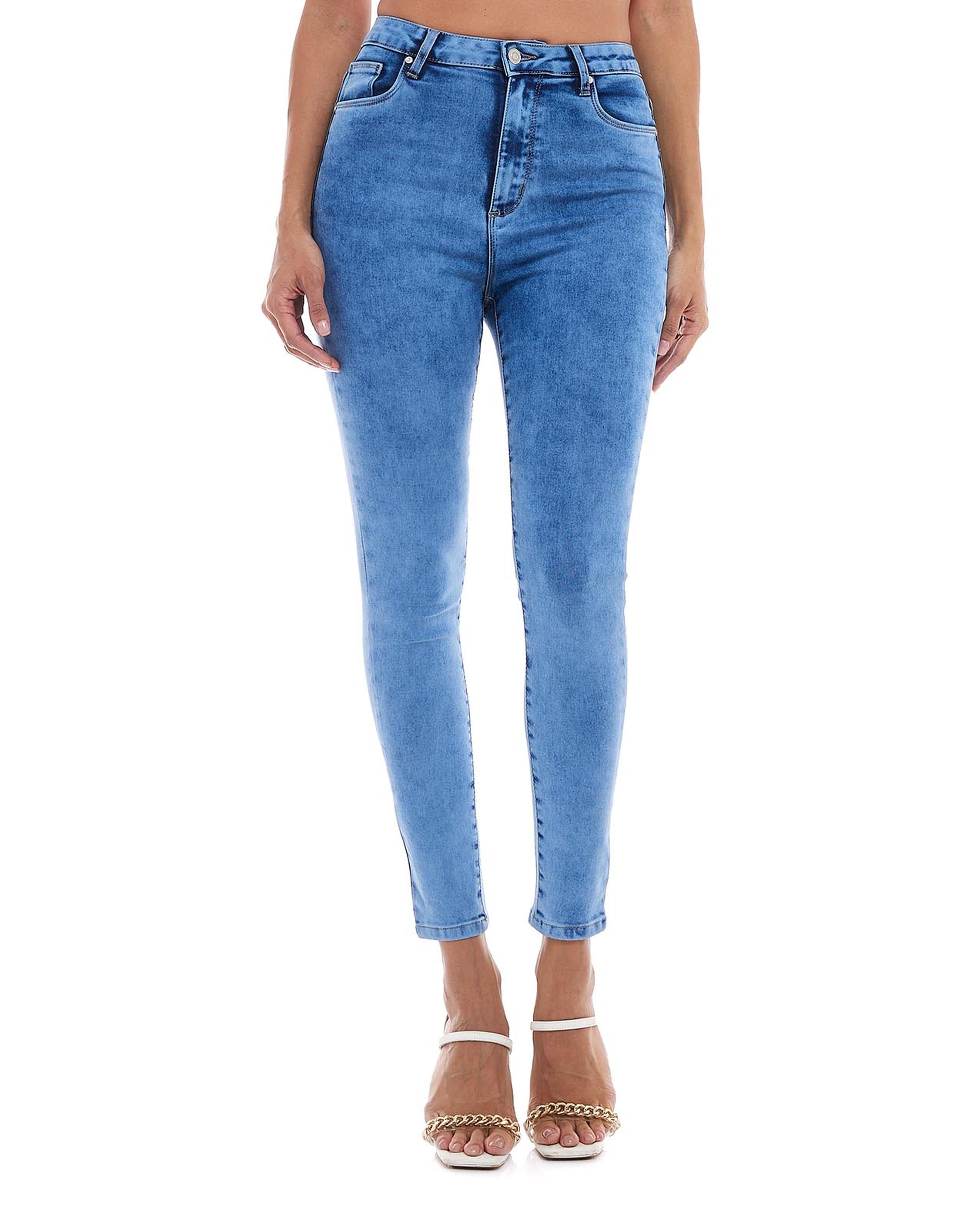 Washed Skinny Fit Jeans with Button Closure