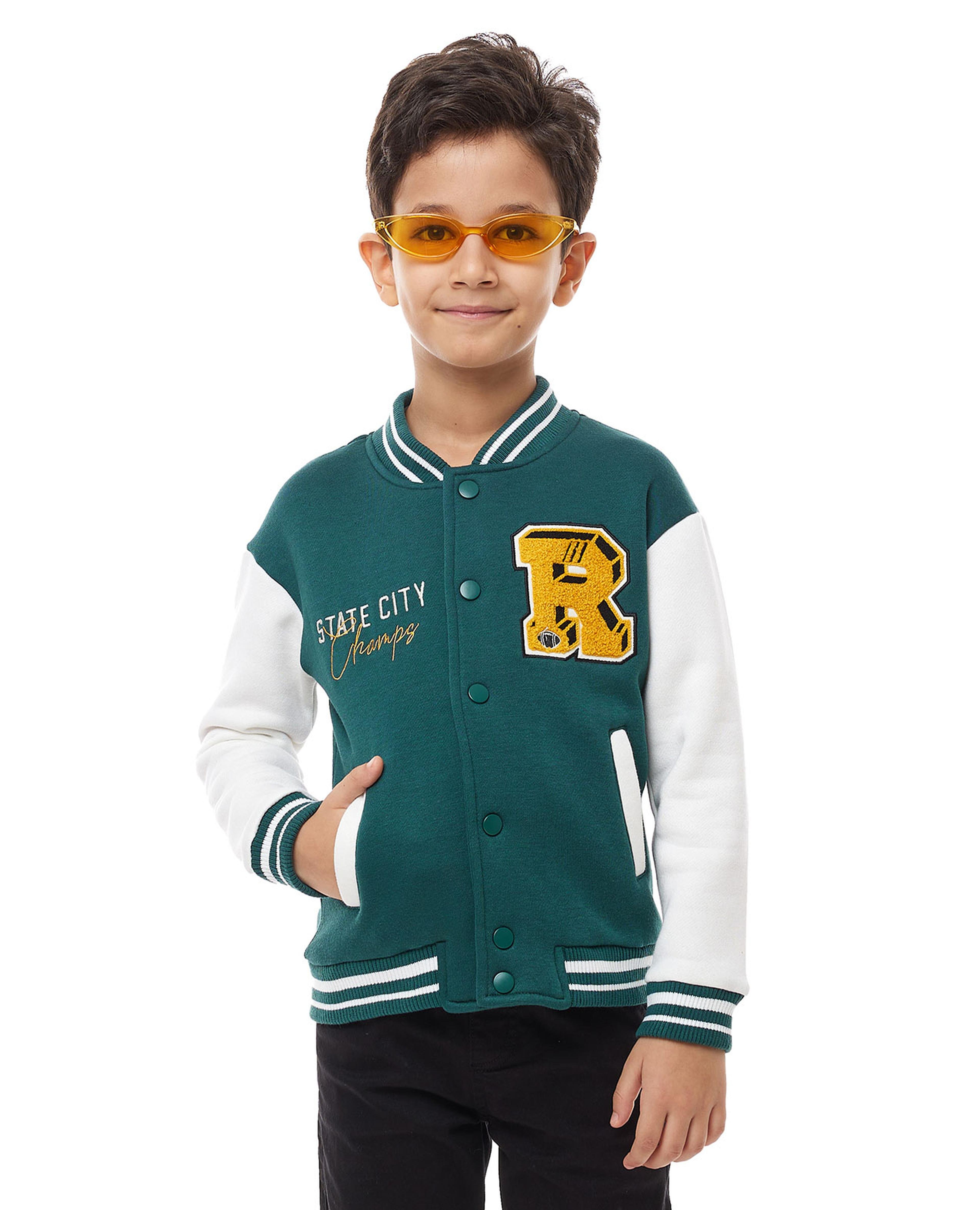 Color Block Varsity Jacket with Snap-Button Closure