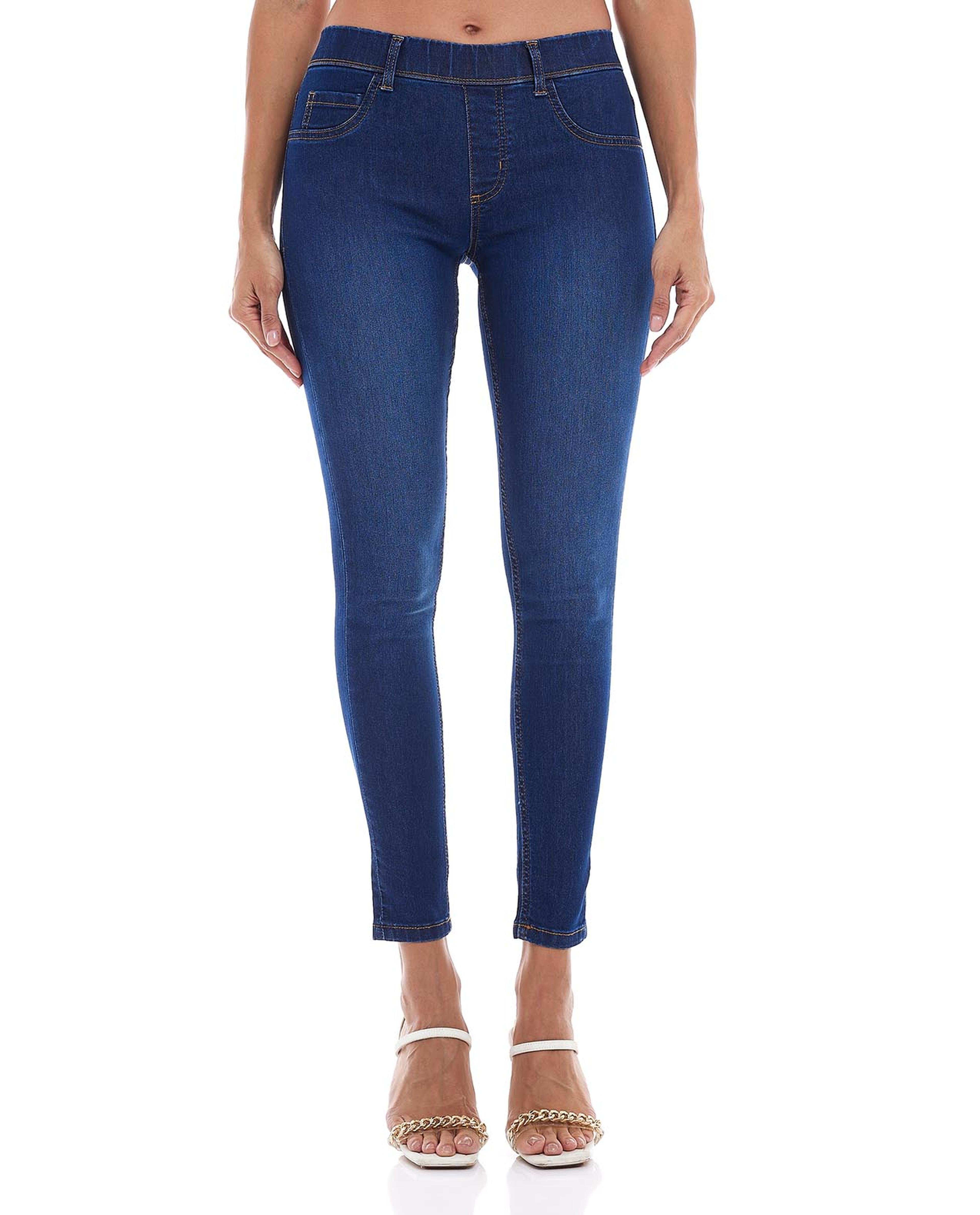 Faded Skinny Fit Jeggings with Elastic Waist