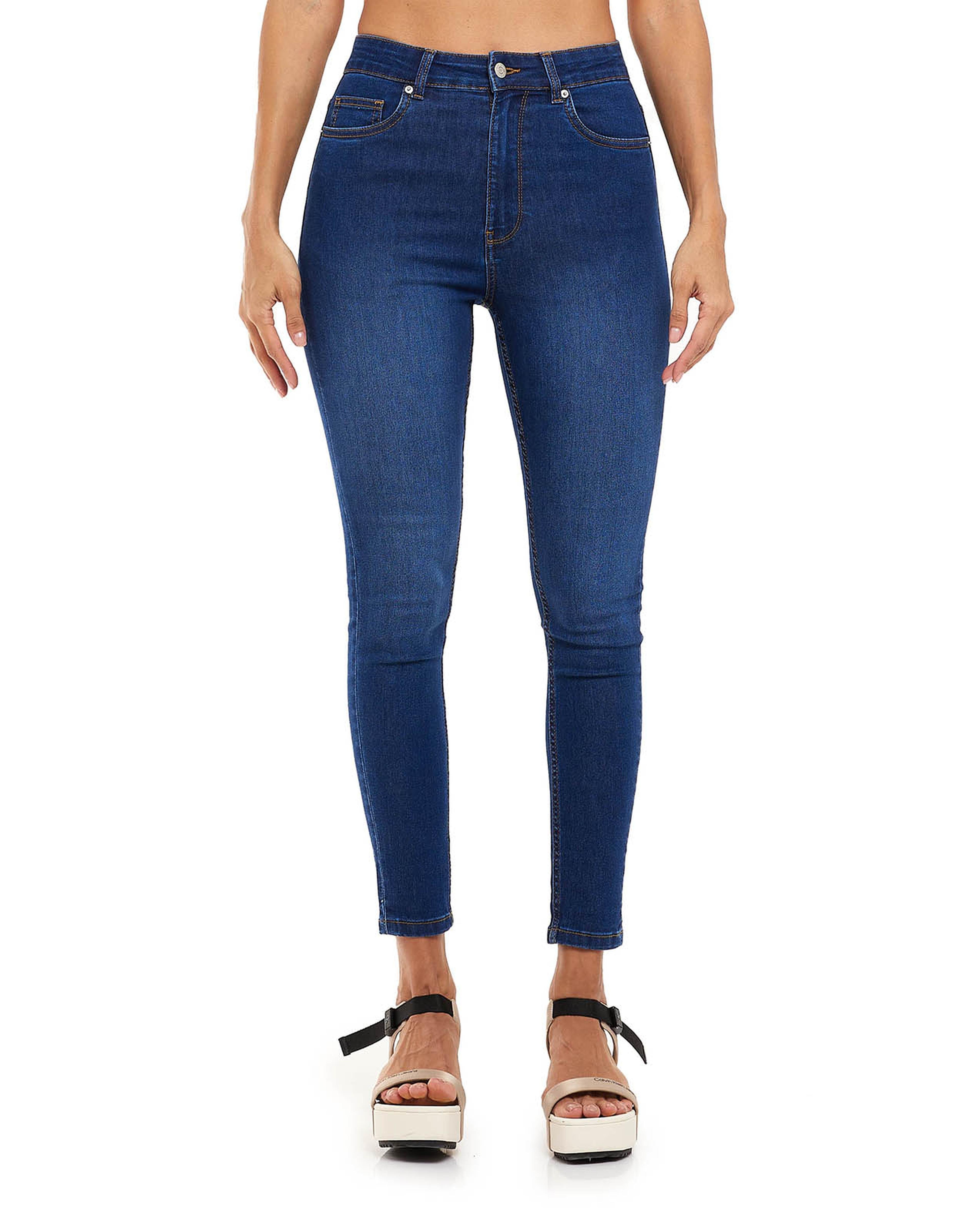 Faded Skinny Fit Jeans with Button Closure