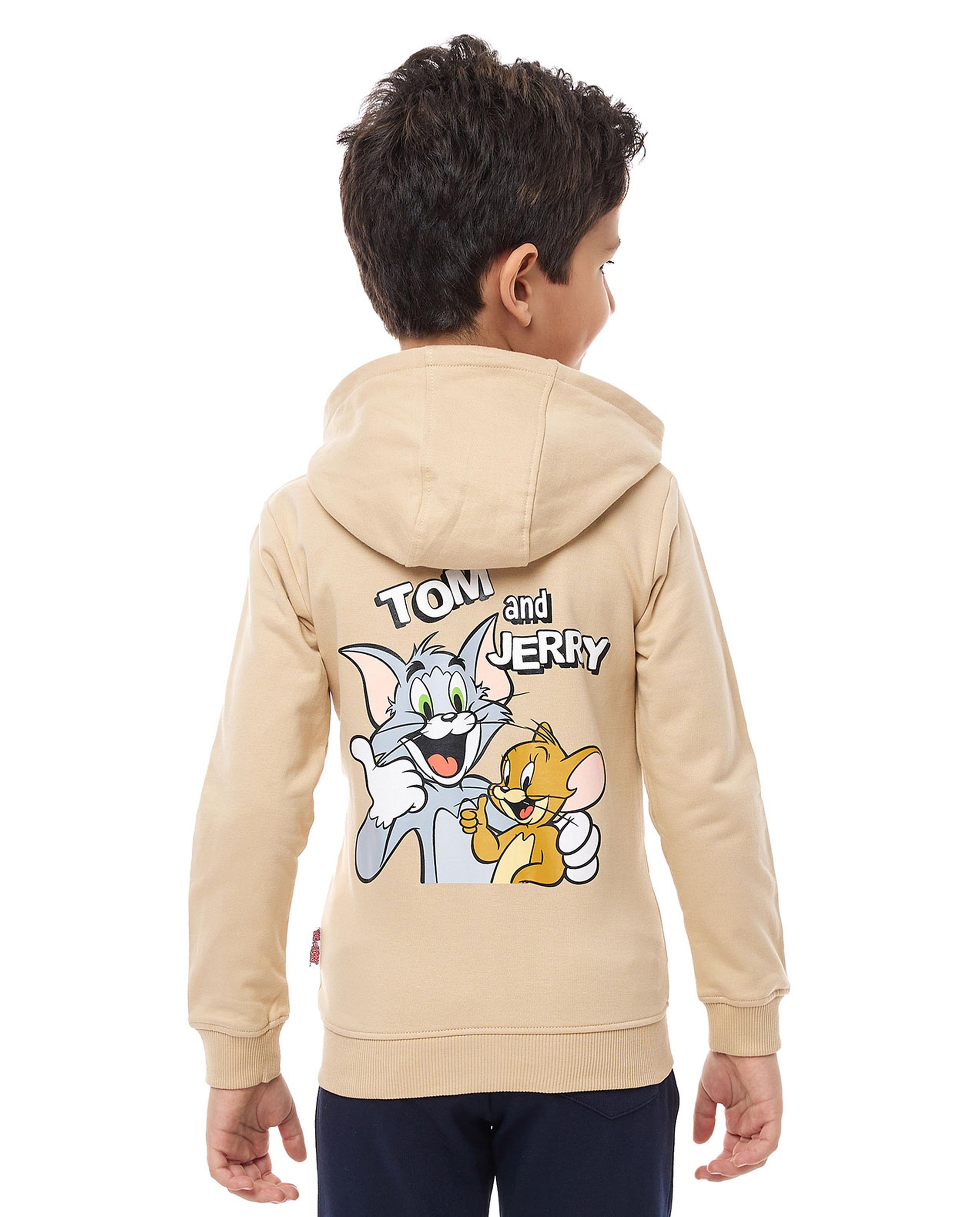 Tom & Jerry Print Hooded Jacket with Zipper Closure
