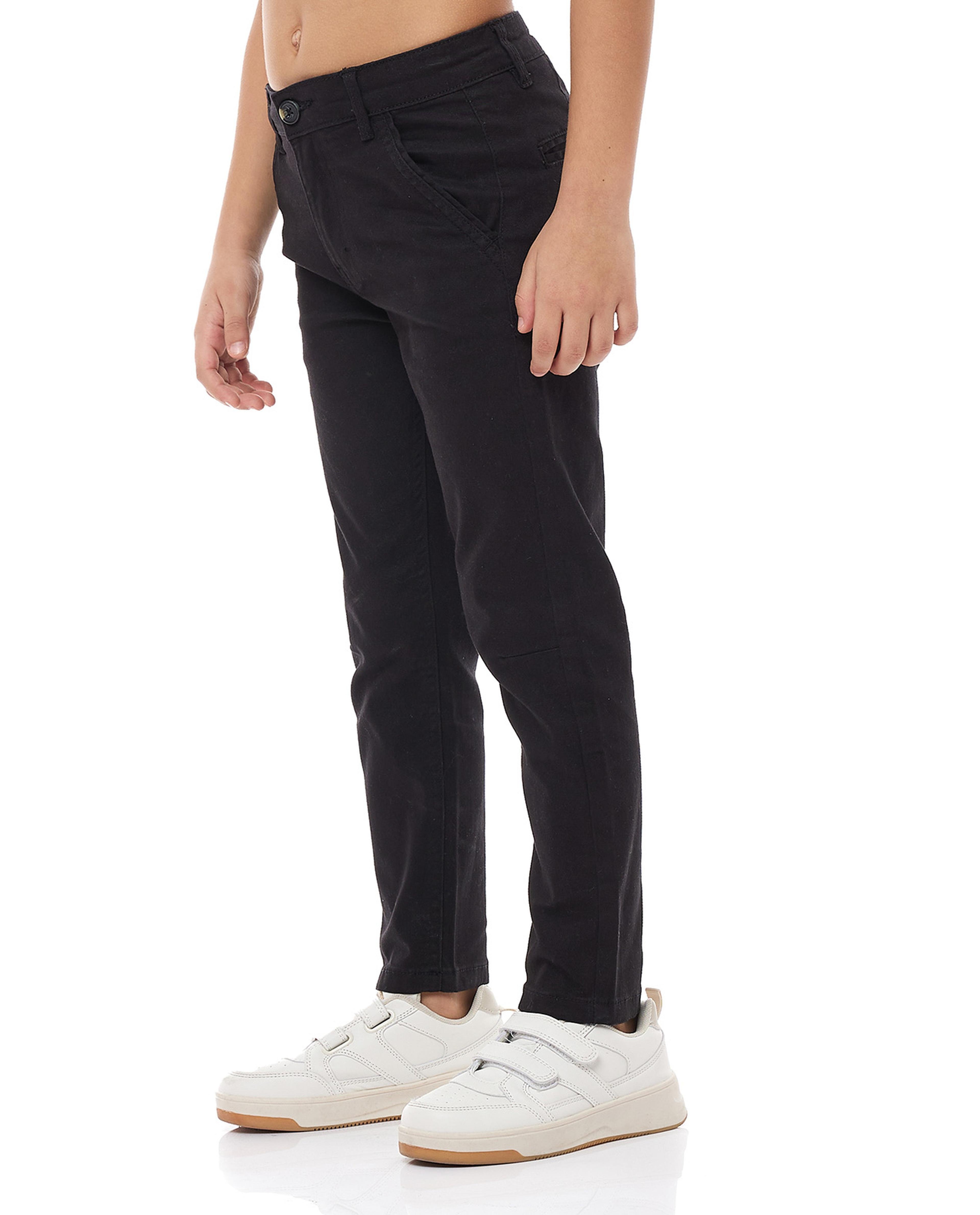 Solid Slim Fit Pants with Button Closure