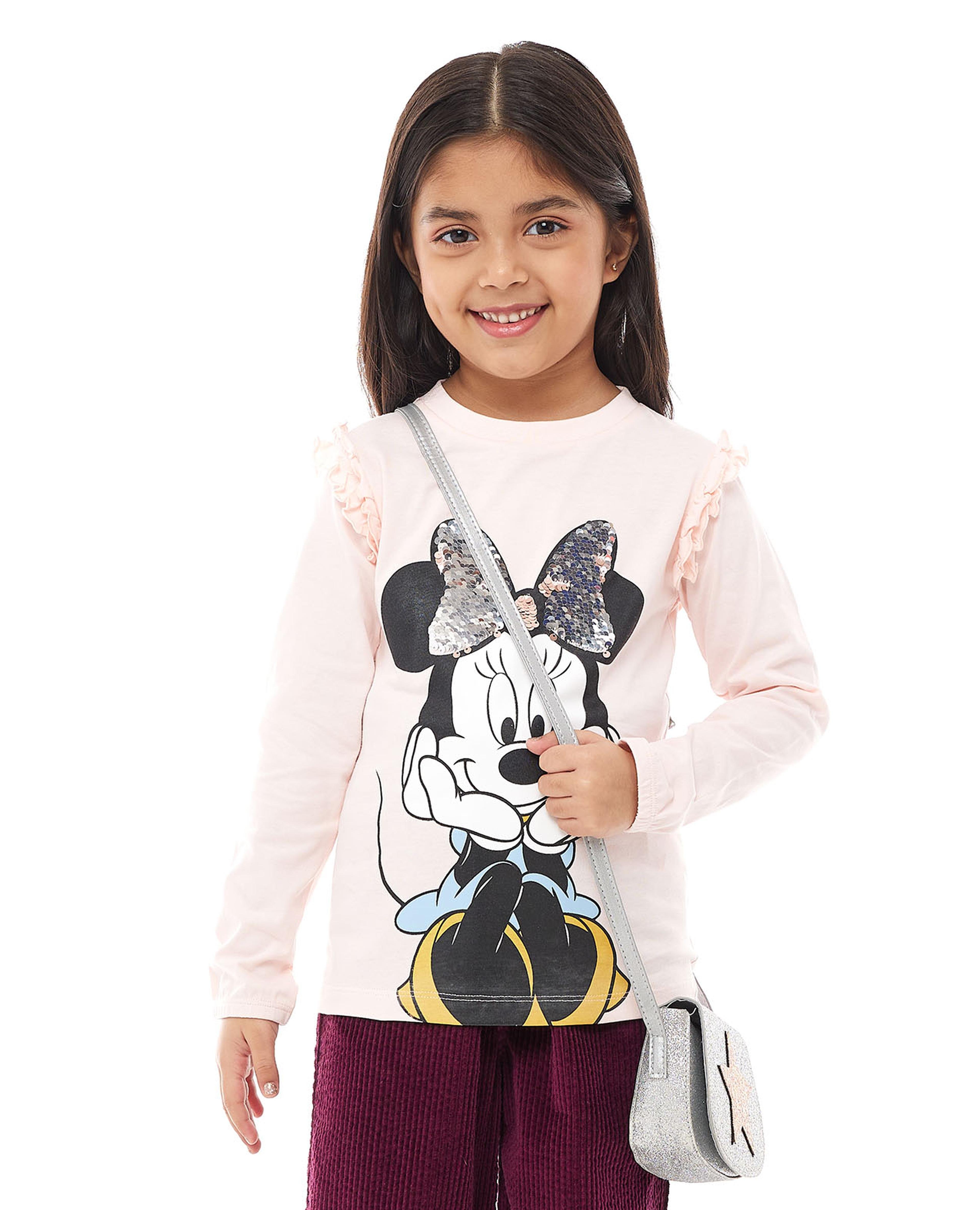 Sequined Minnie Sweatshirt with Crew Neck  and Long Sleeves