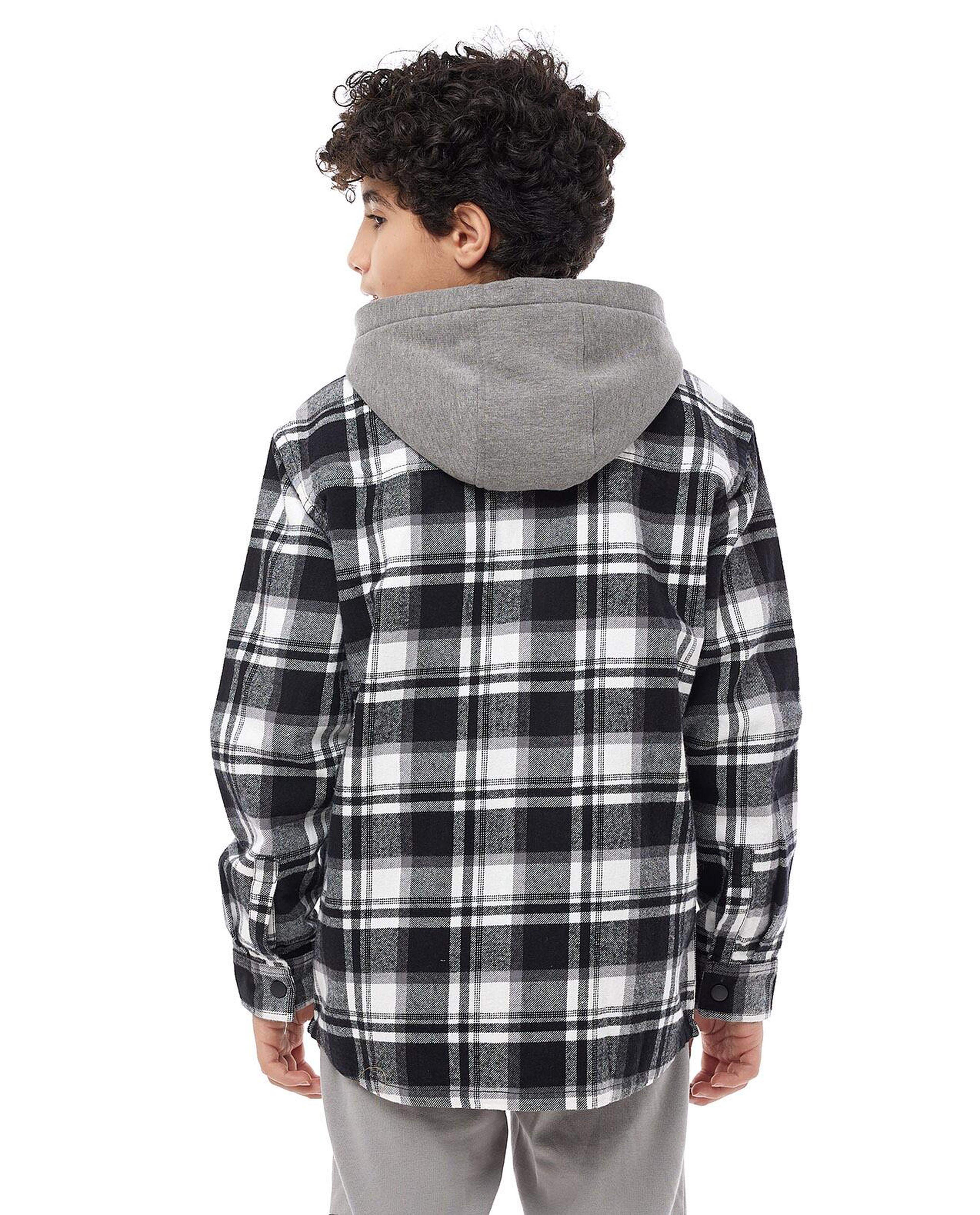 Plaid Hooded Shacket with Snap Button Closure