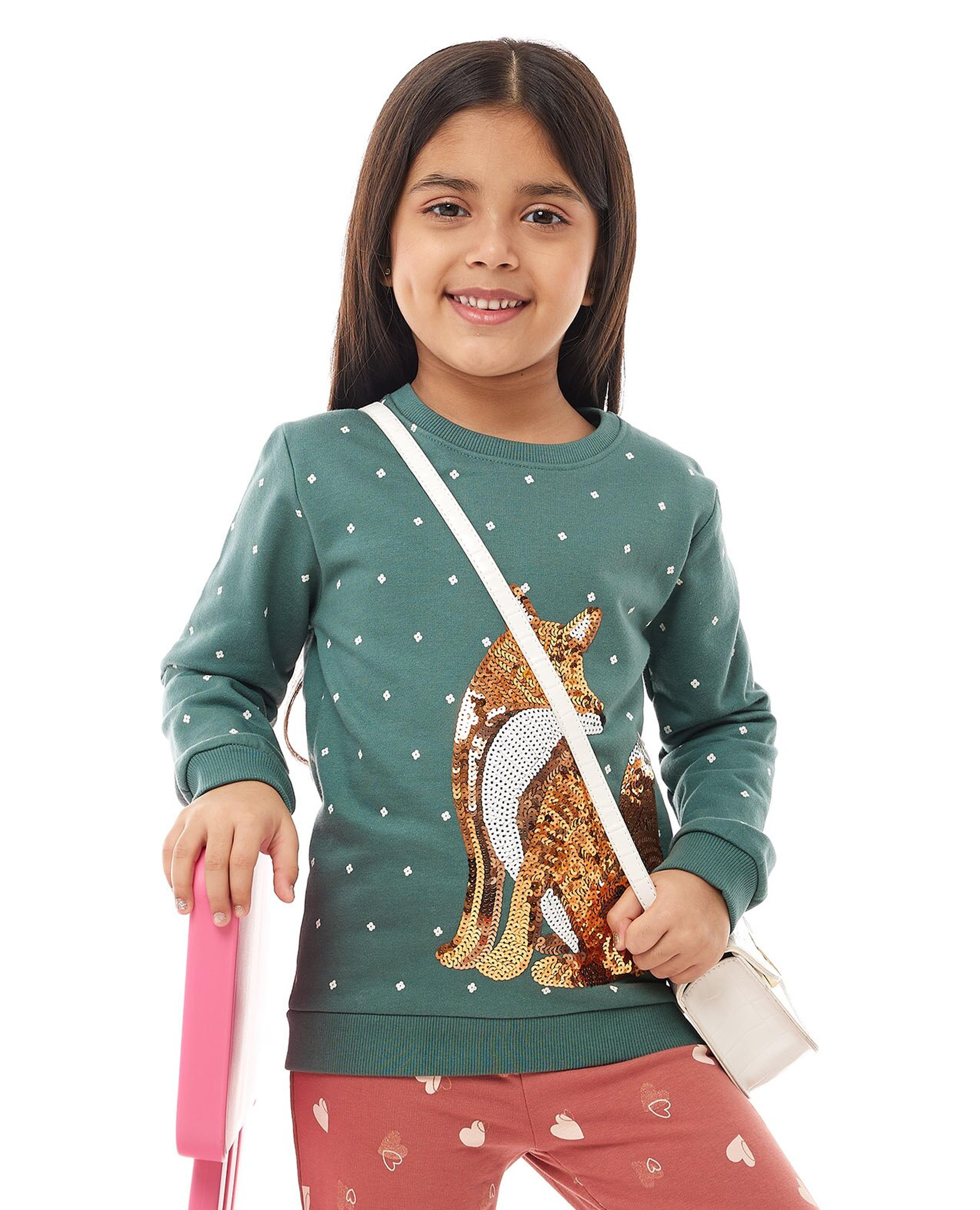 Sequined Sweatshirt with Crew Neck  and Long Sleeves