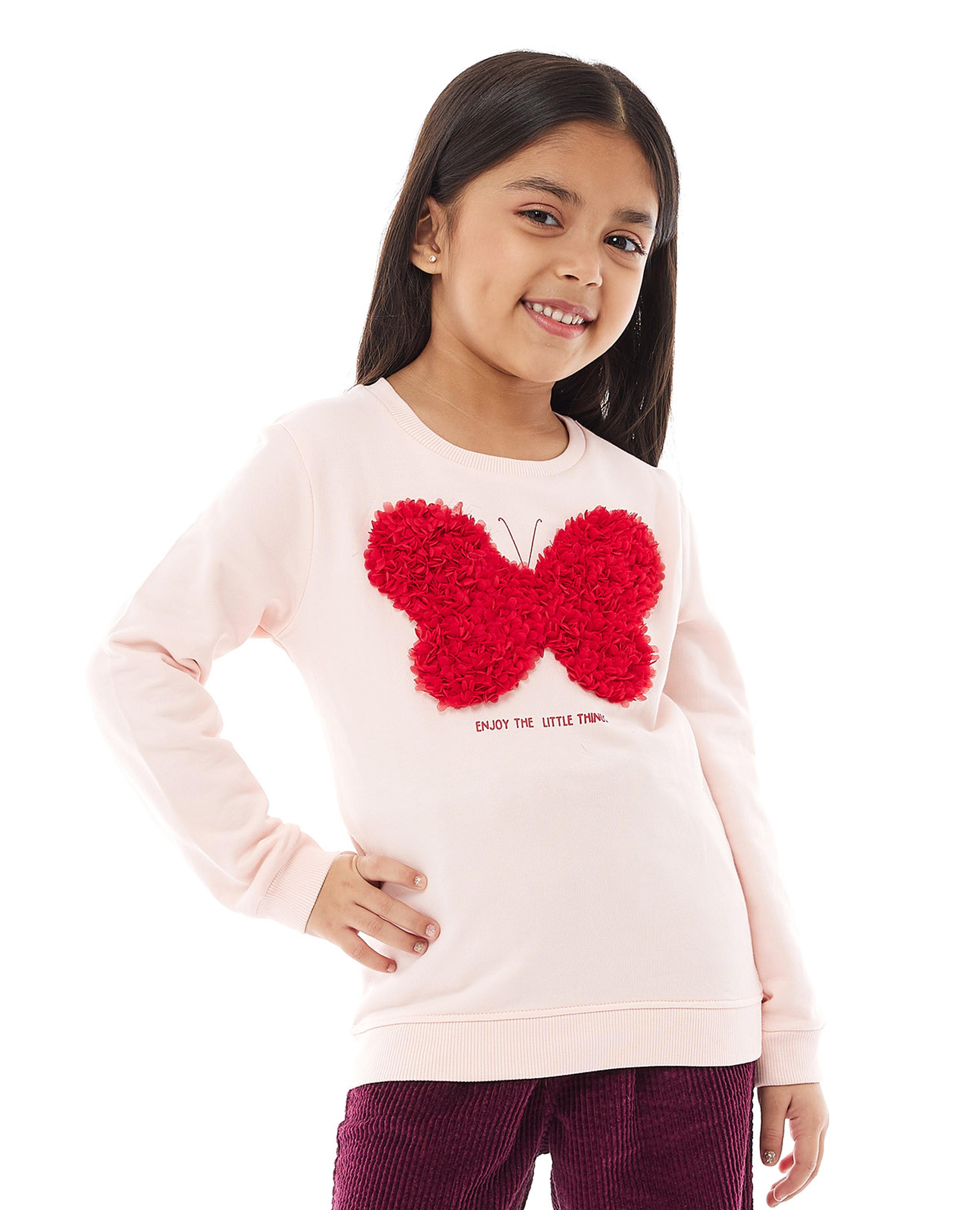 3D Butterfly Sweatshirt with Crew Neck  and Long Sleeves