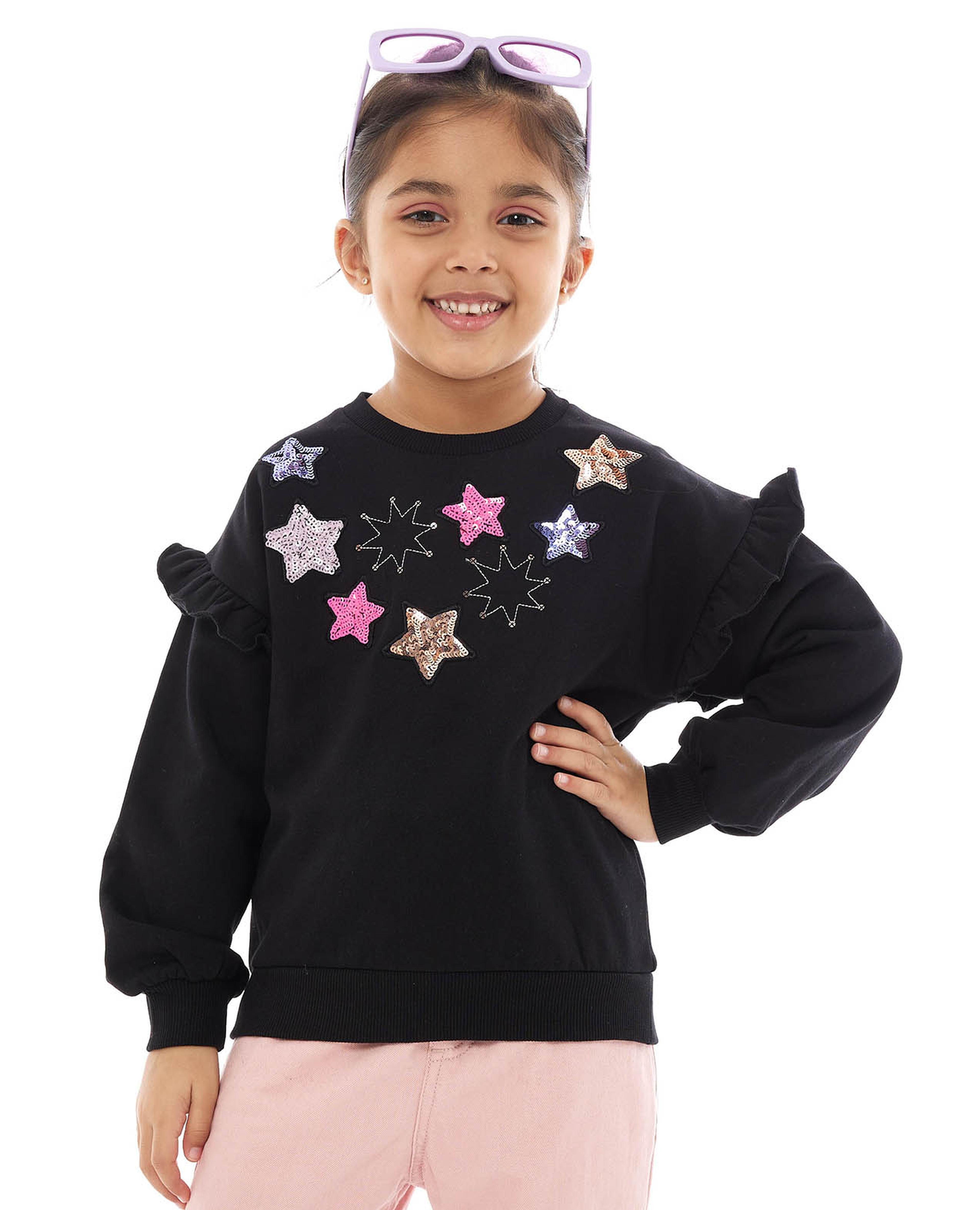 Sequined Sweatshirt with Crew Neck and Long Sleeves