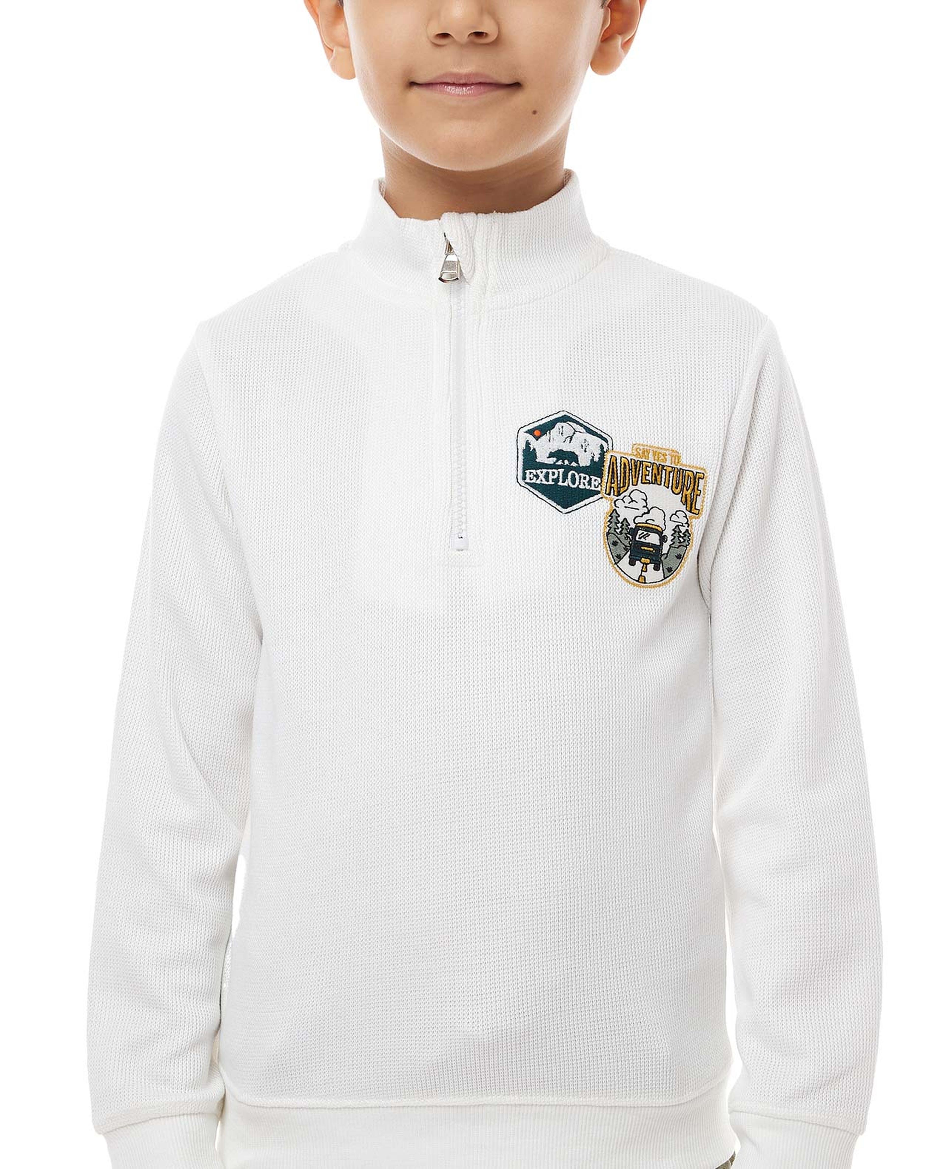 Embroidered Sweatshirt with High Neck and Long Sleeves
