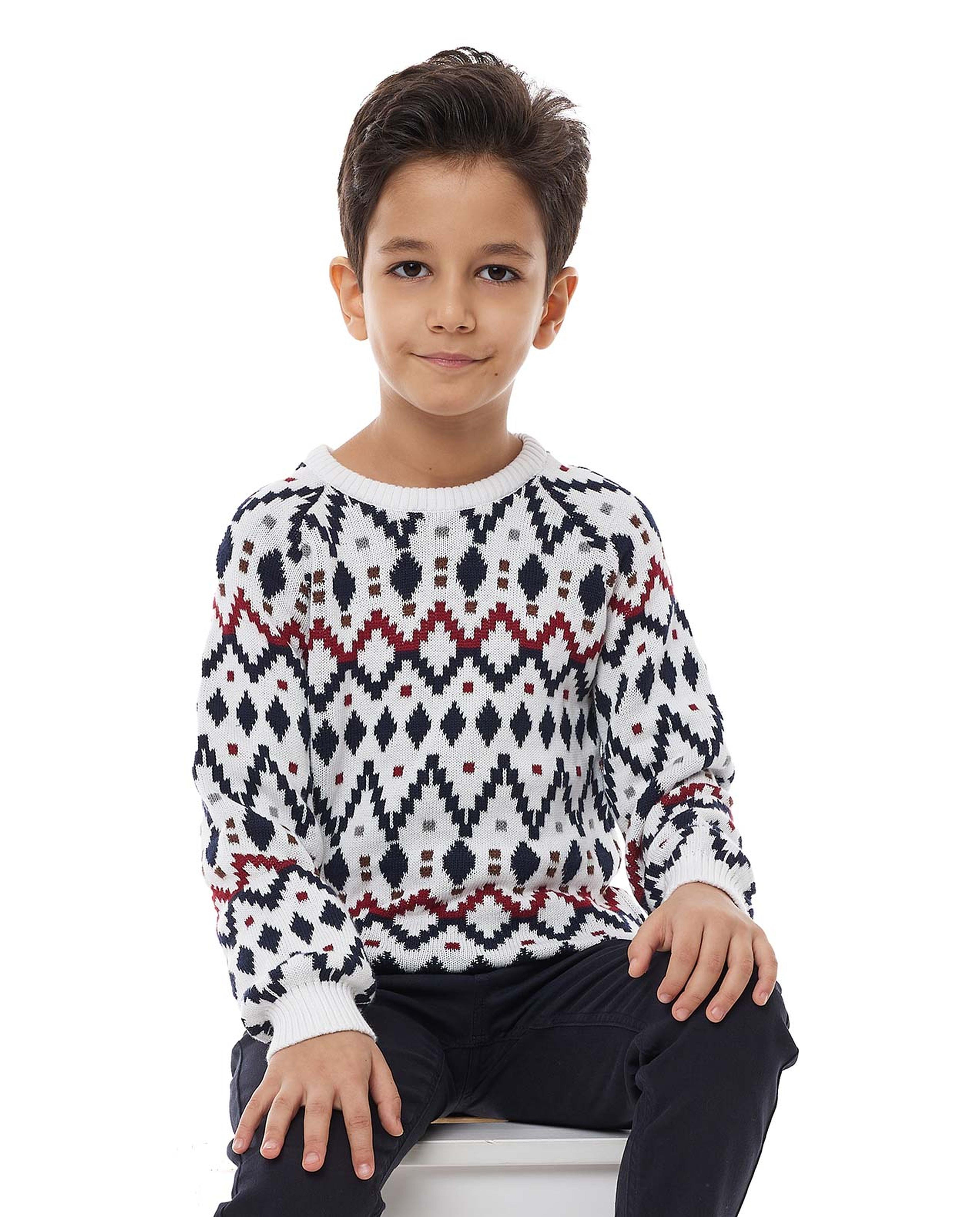 Patterned Sweater with Crew Neck and Long Sleeves