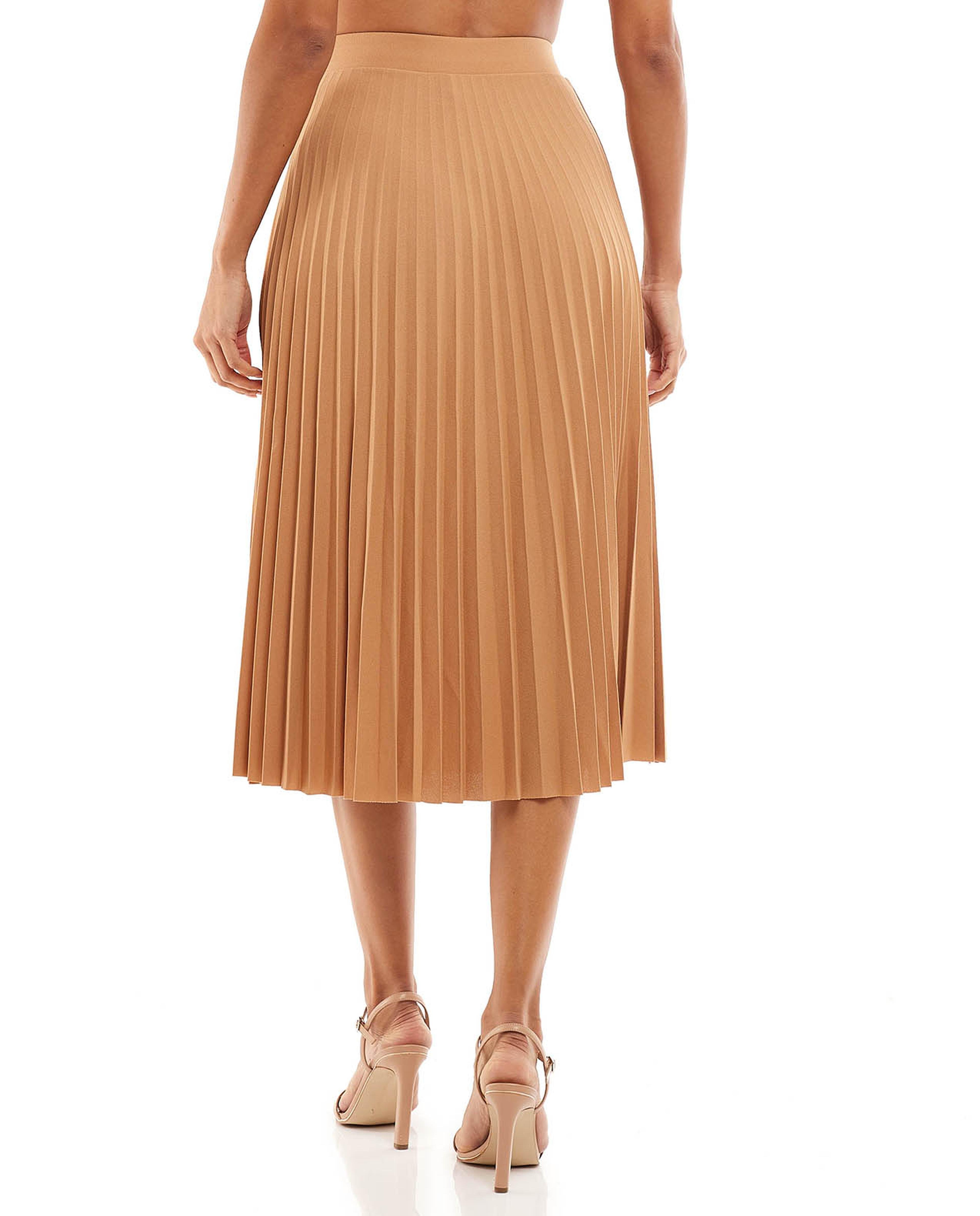 Solid Pleated Midi Skirt with Elastic Waist