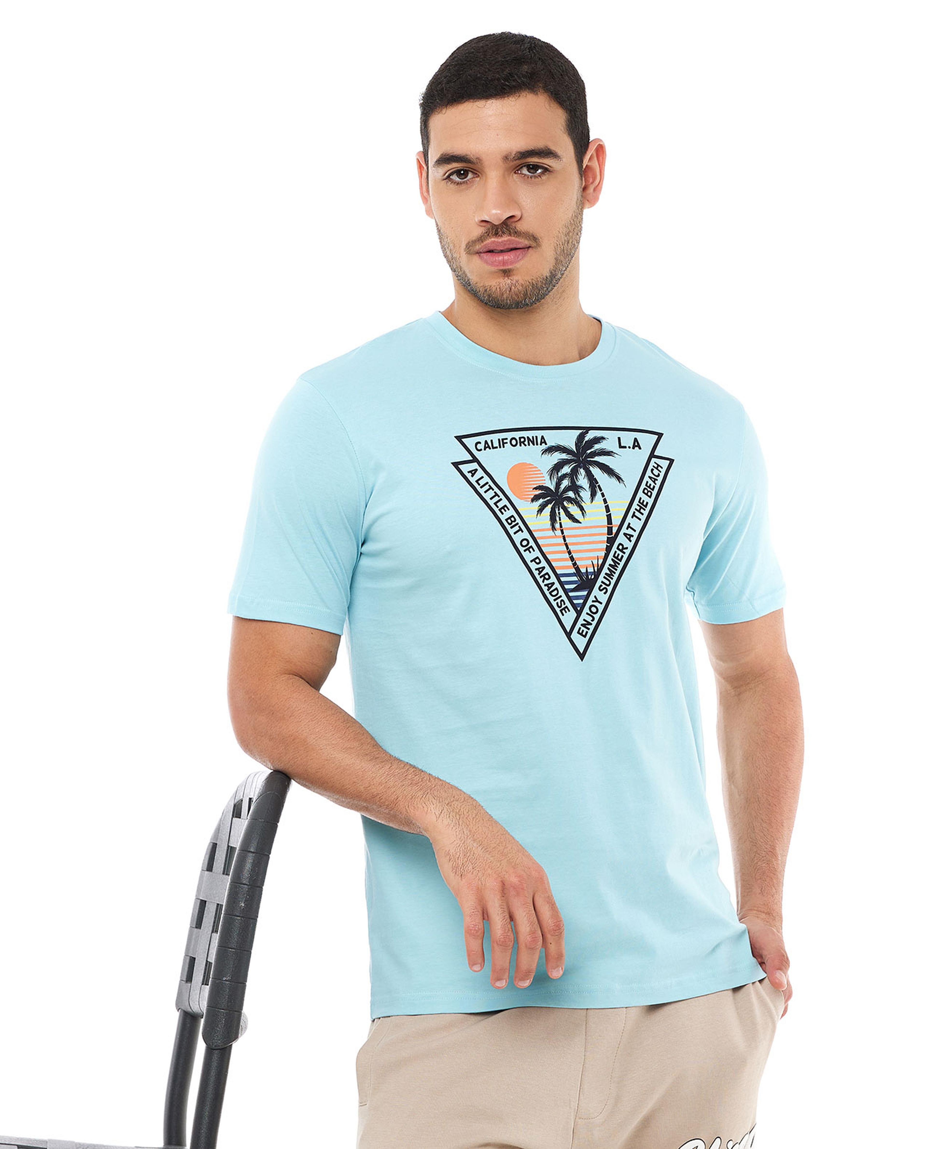 Graphic Print T-Shirt with Crew Neck and Short Sleeves
