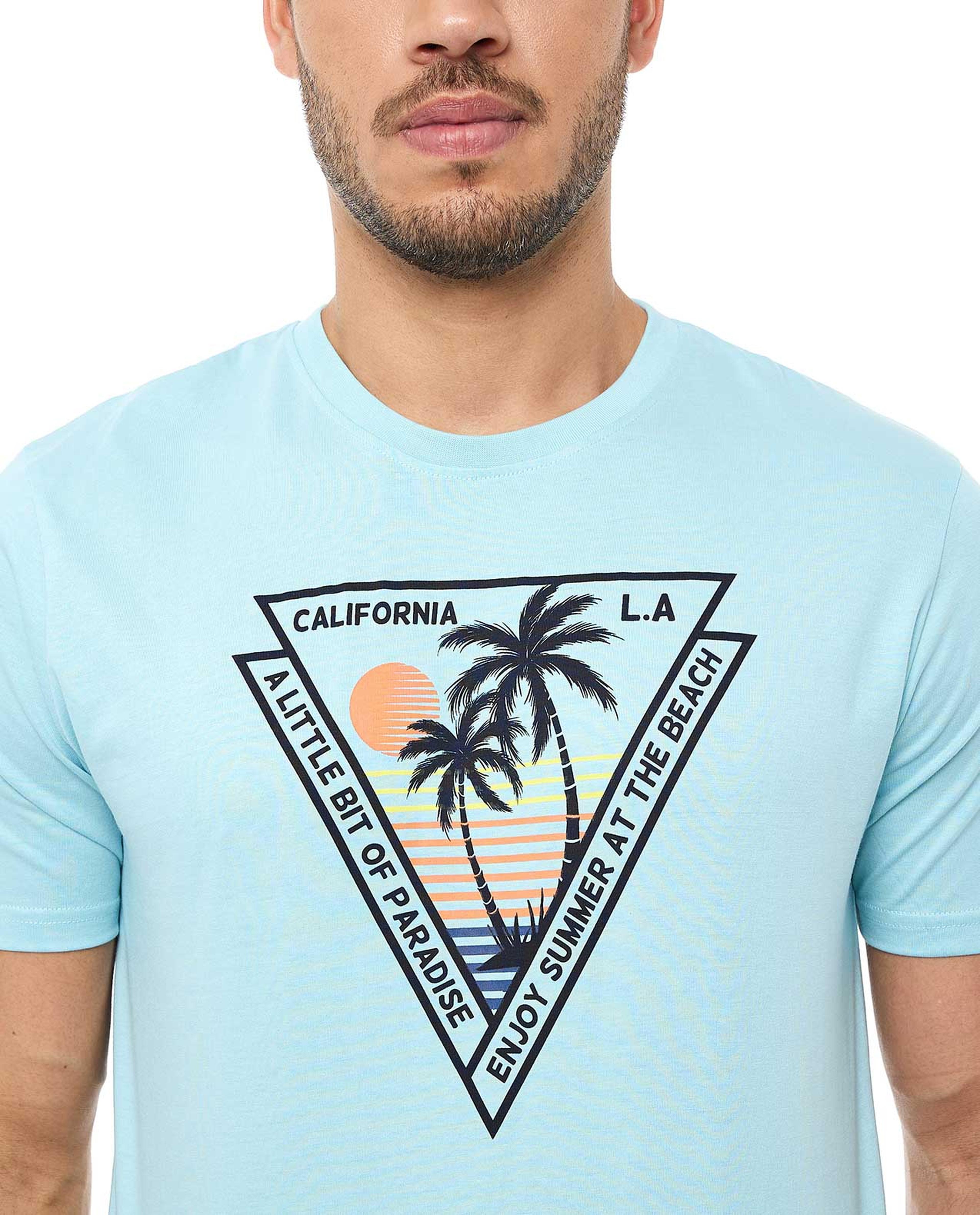 Graphic Print T-Shirt with Crew Neck and Short Sleeves