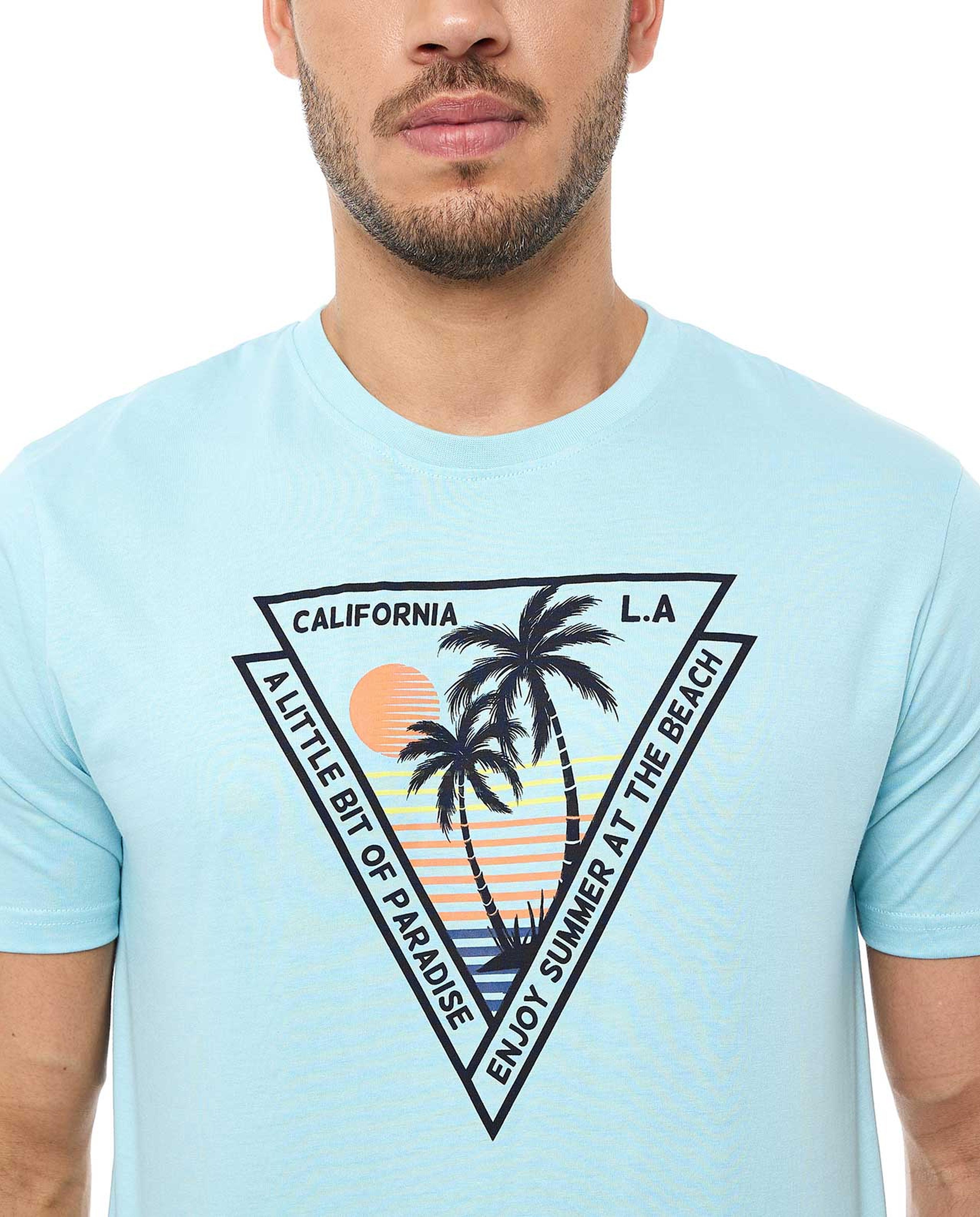 Graphic Print T-Shirt with Crew Neck and Short Sleeves