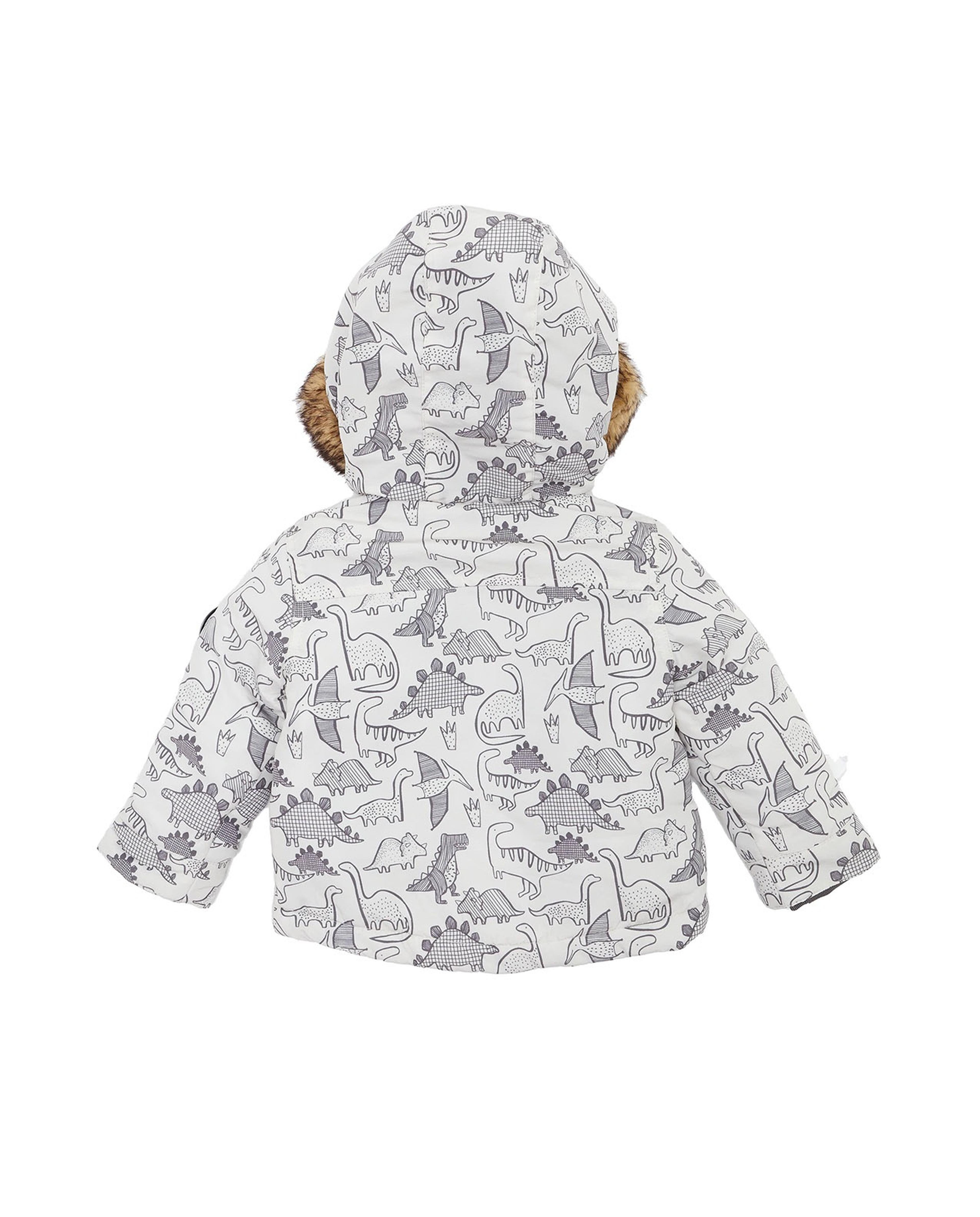 Dino Print Hooded Jacket with Zipper Closure