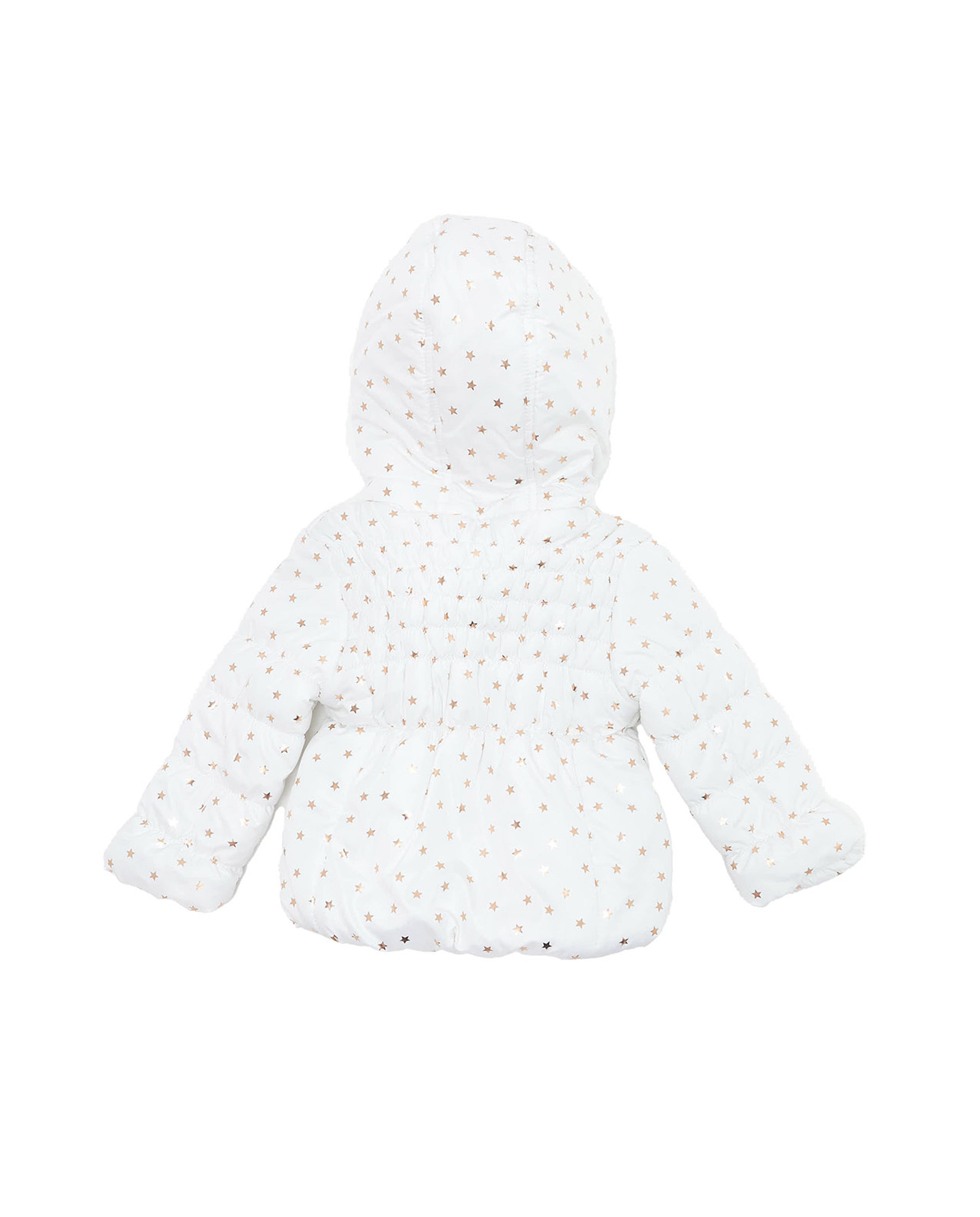 Star Print Hooded Jacket with Zipper Closure