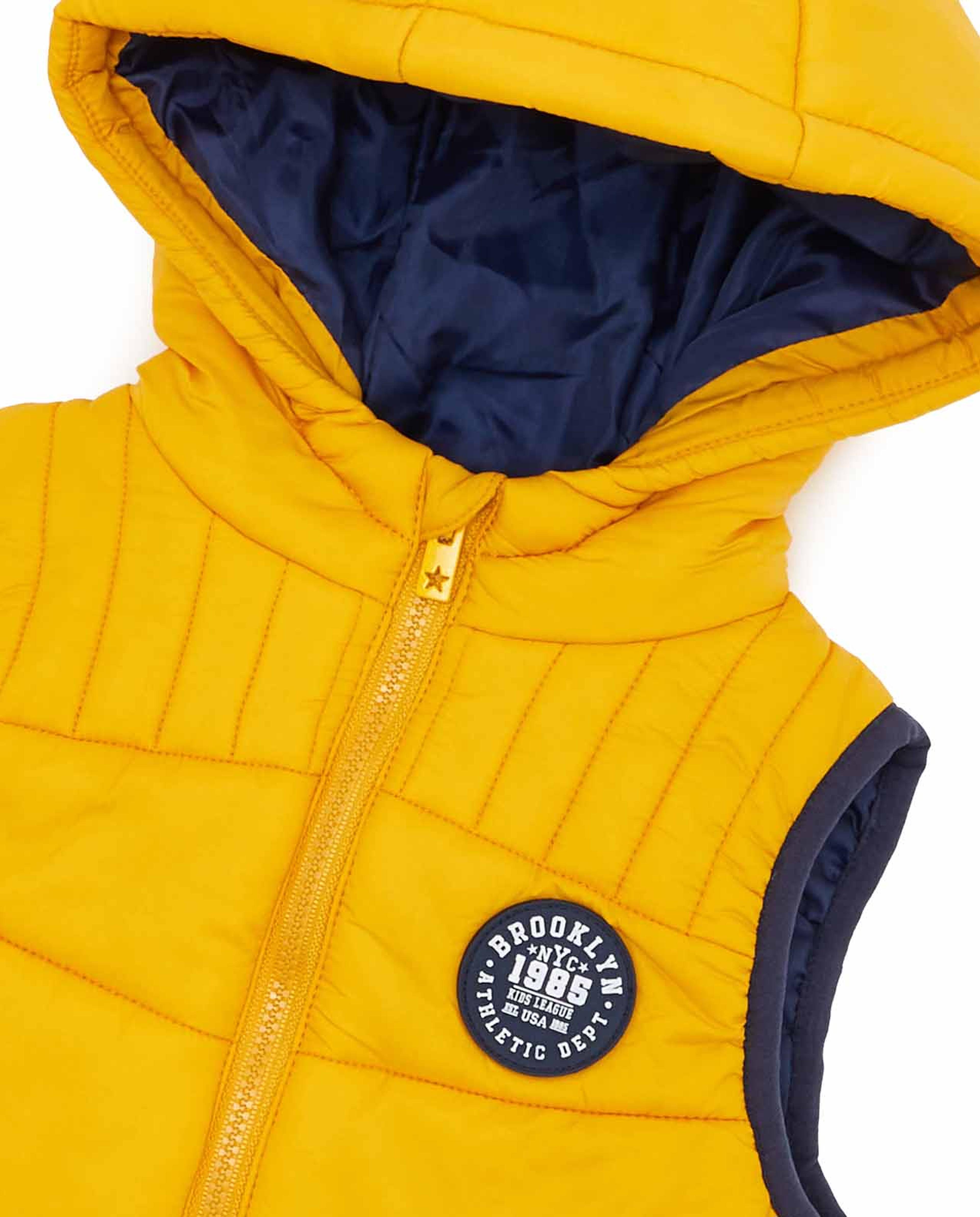 Badge Detail Hooded Gilet with Zipper Closure