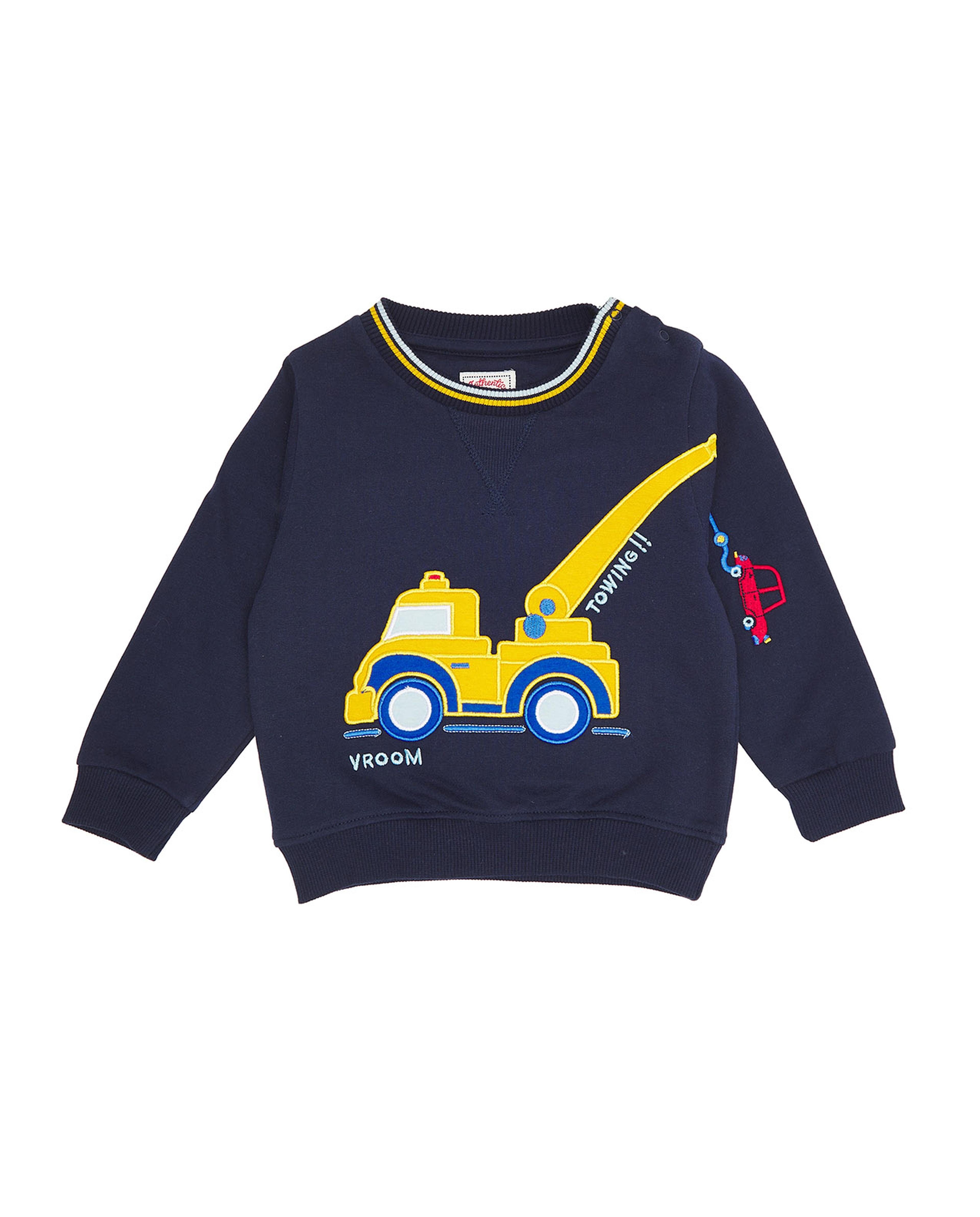 Applique Work Sweatshirt with Crew Neck and Long Sleeves