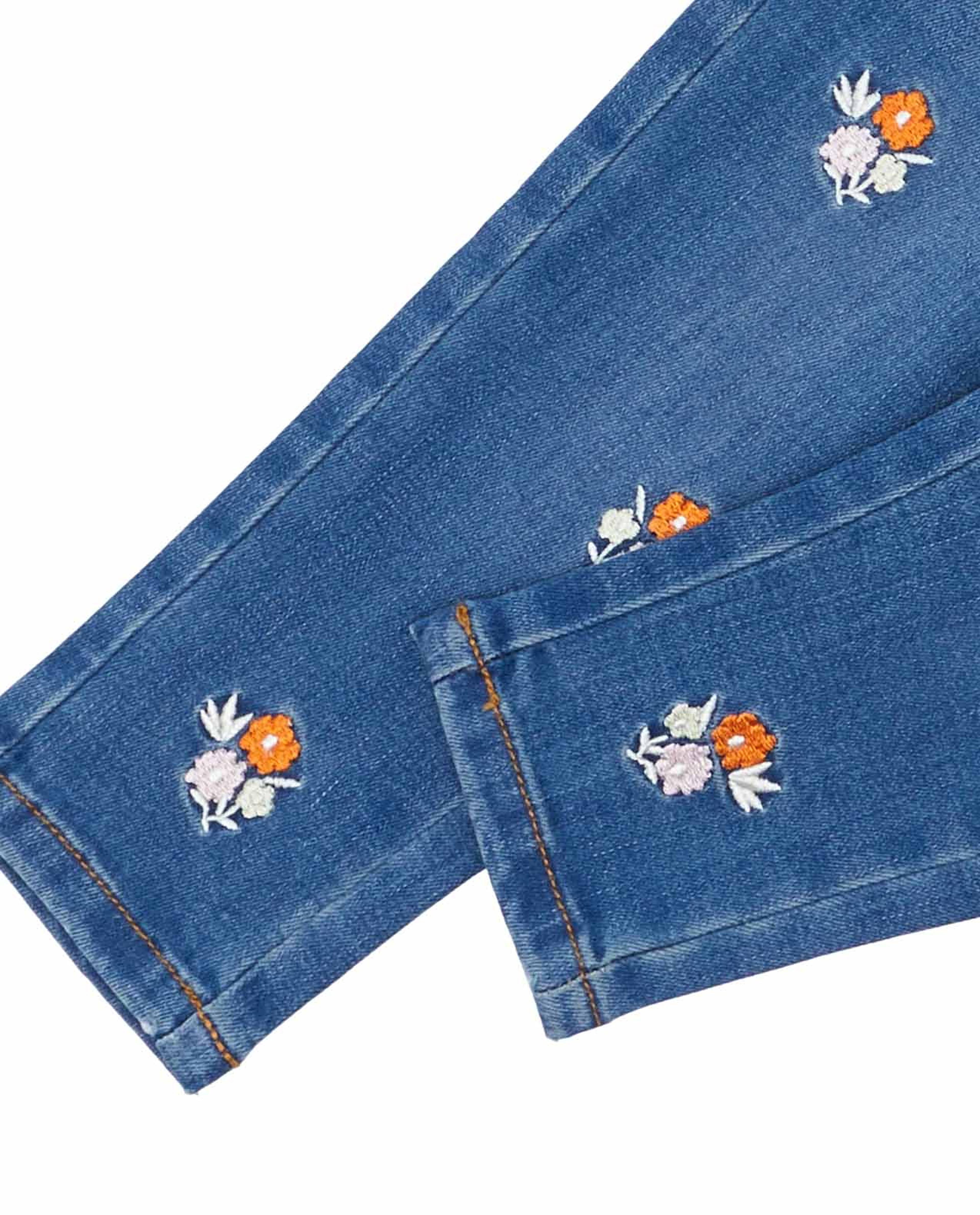 Embroidered Slim Fit Jeans with Button Closure