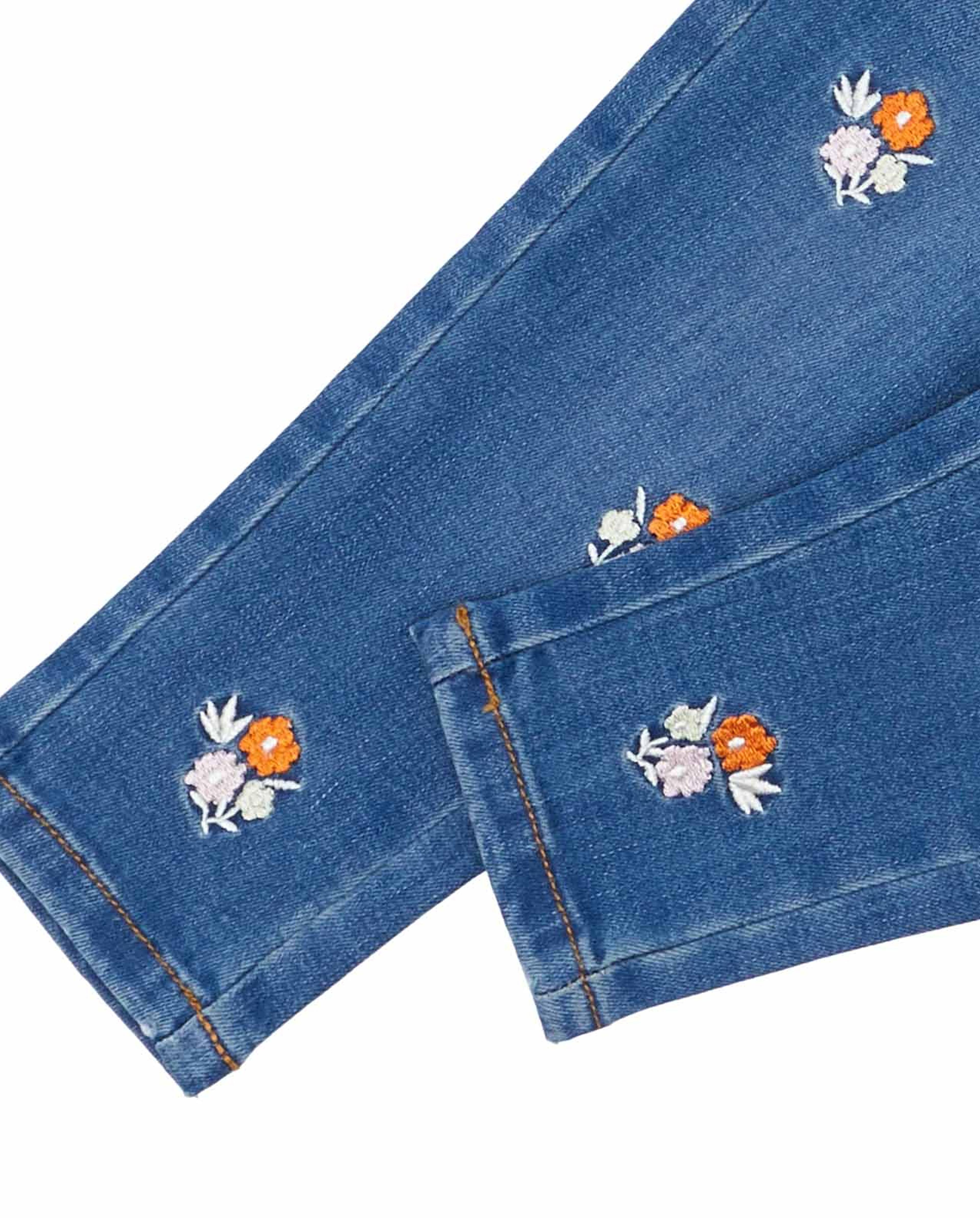 Embroidered Slim Fit Jeans with Button Closure