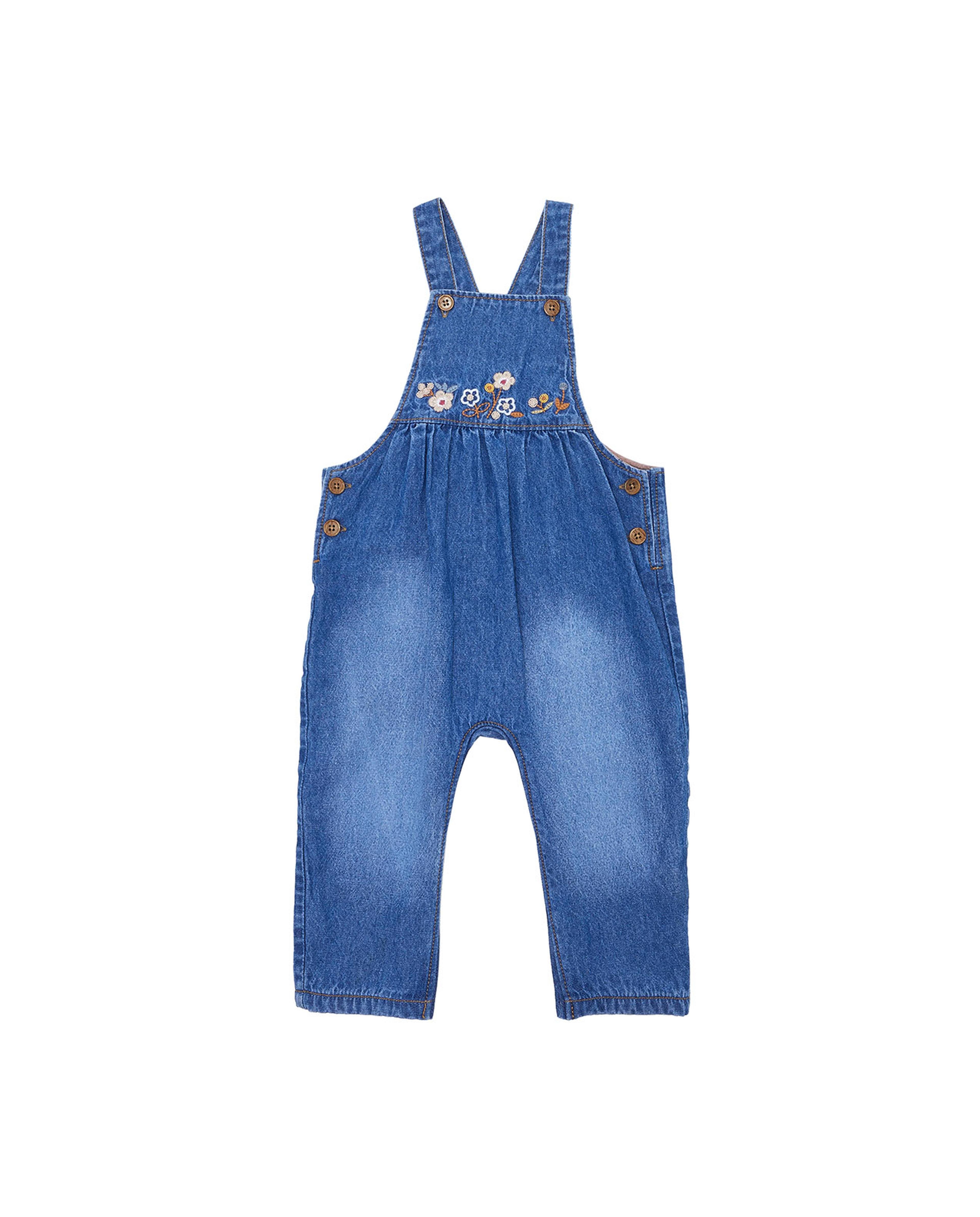 Polka Dots Top and Embroidered Denim Overalls