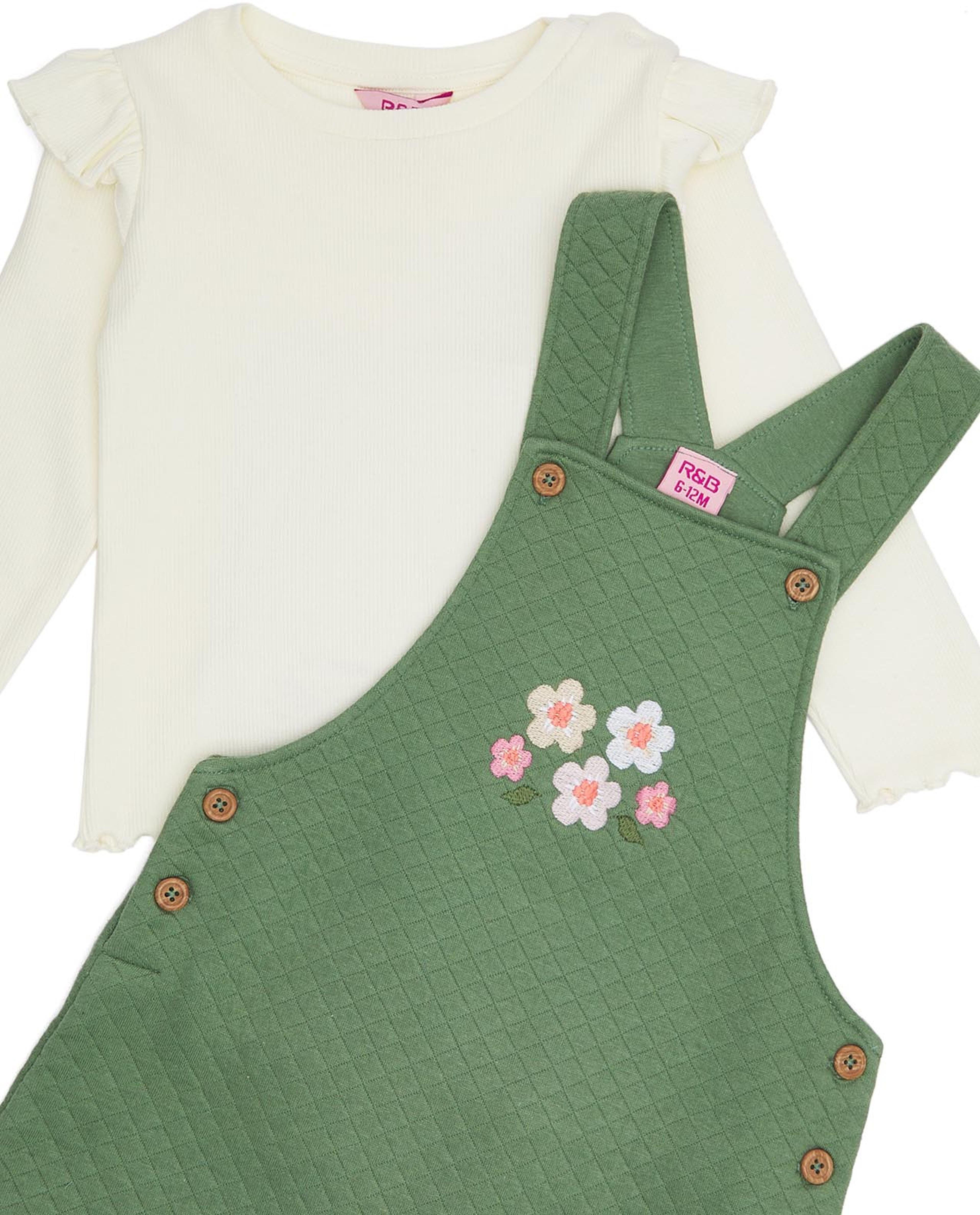 Knitted Top and Embroidered Overalls Set