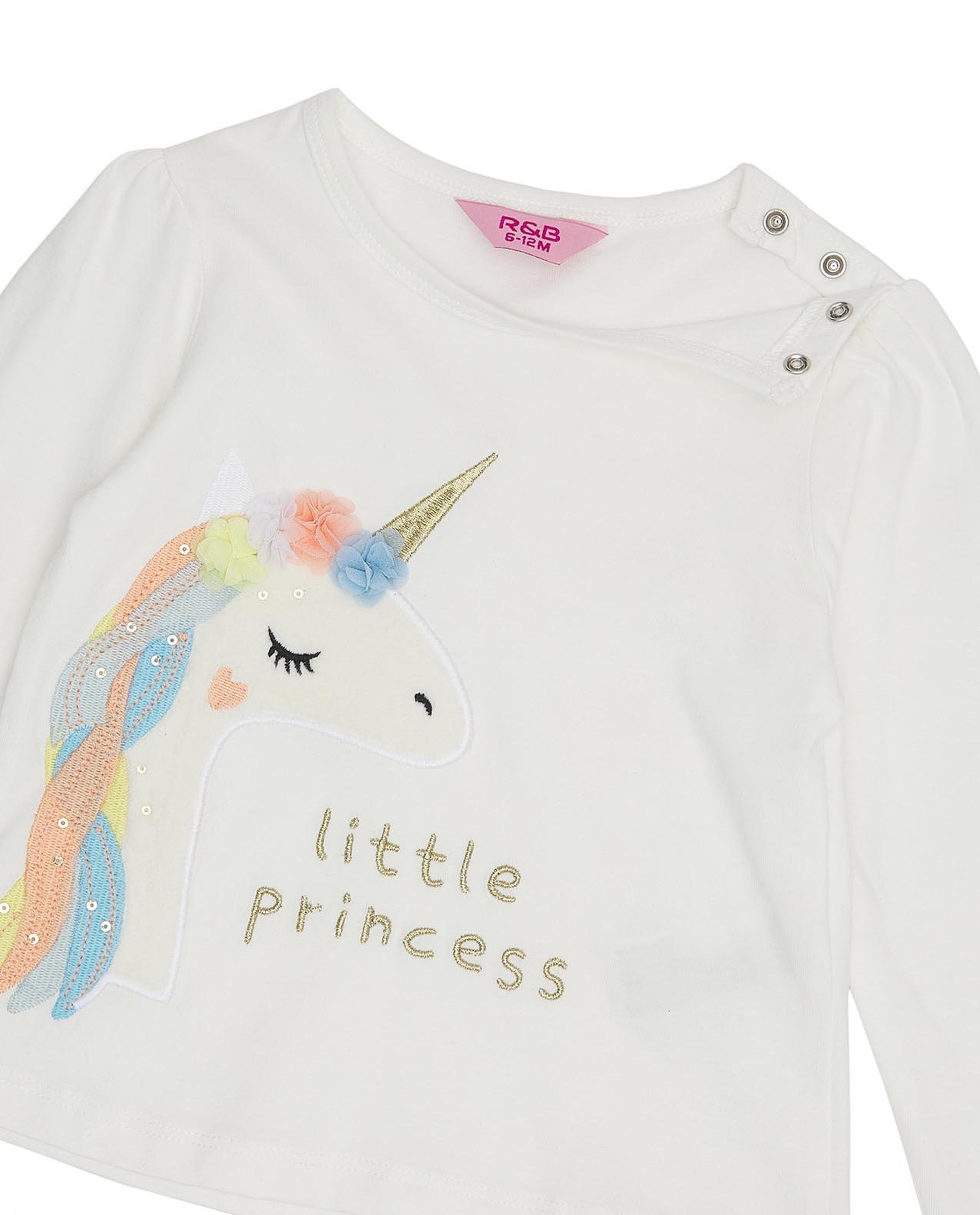 Unicorn Sequined T-Shirt with Crew Neck and Long Sleeves