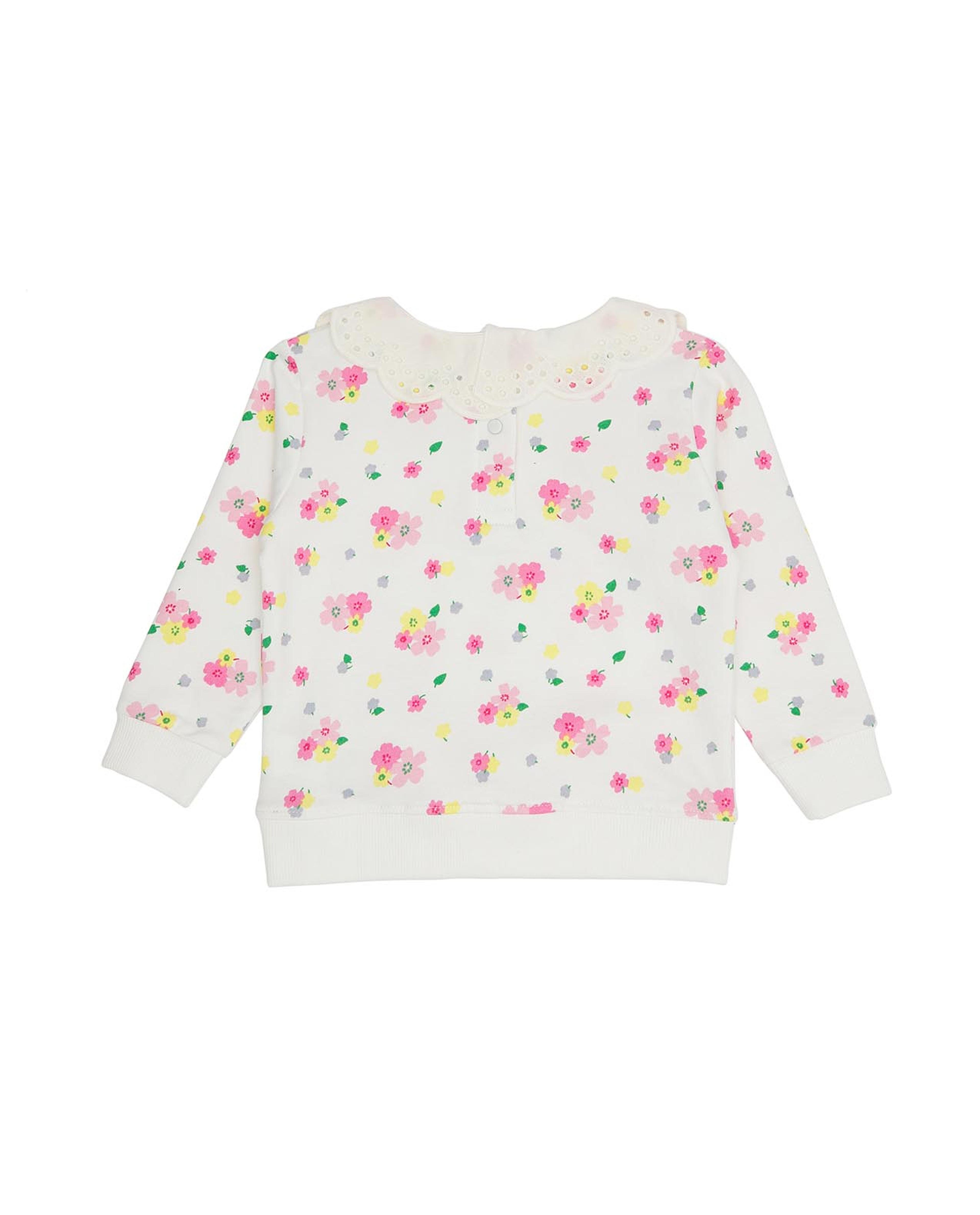 Floral Print Sweatshirt with Peter Pan Collar and Long Sleeves
