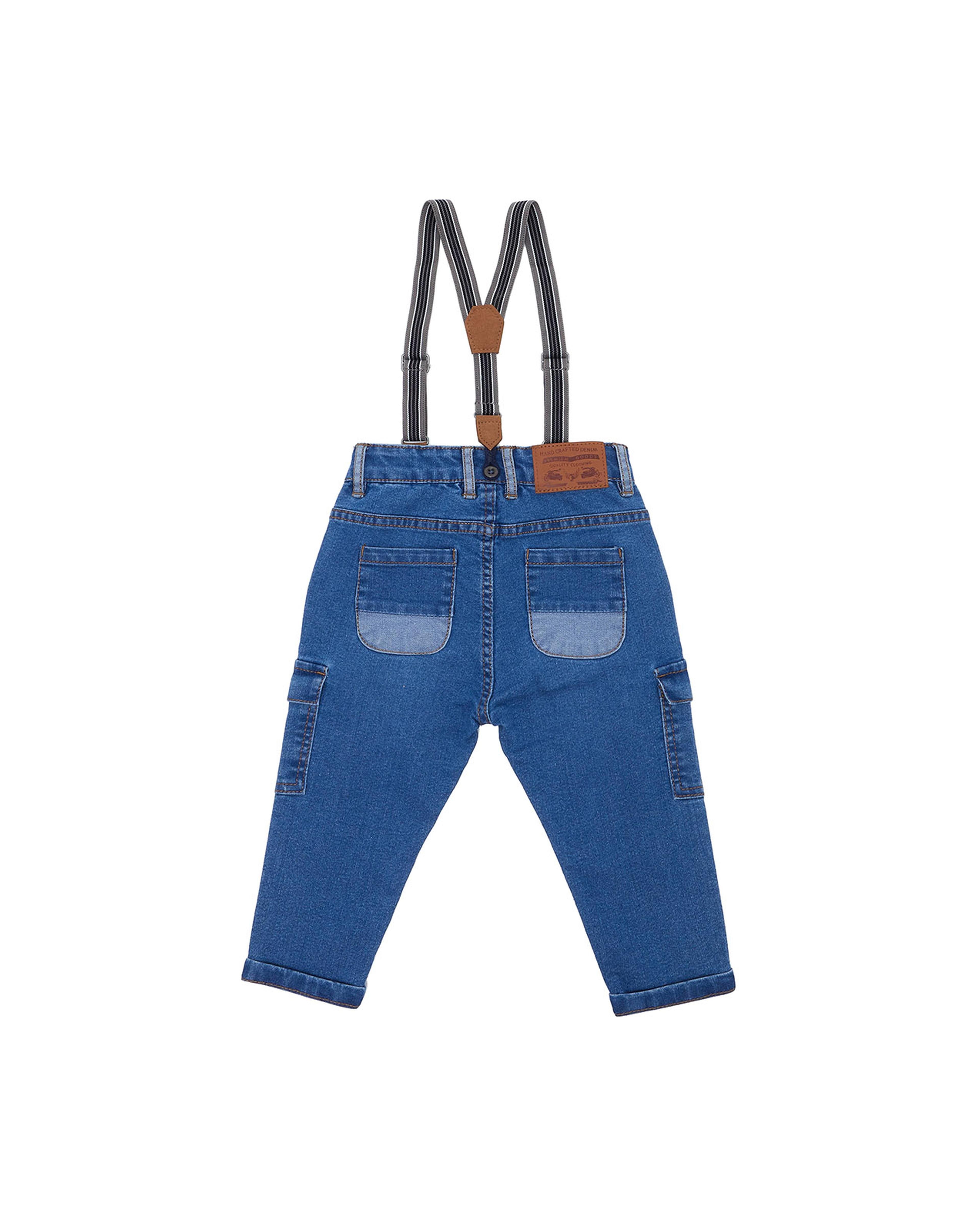 Faded Cargo Jeans with Suspenders