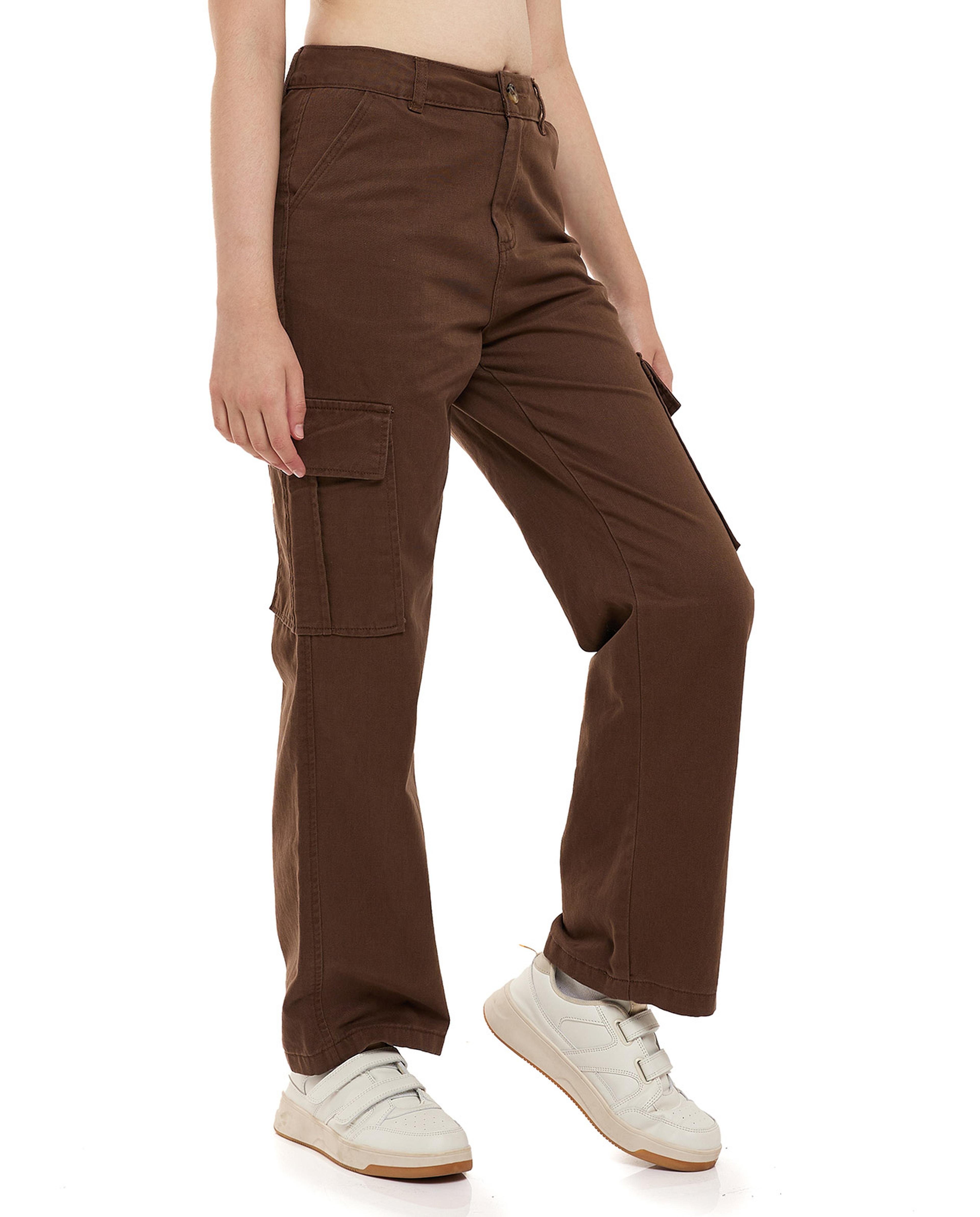 Shop Solid Cargo Pants with Button Closure Online