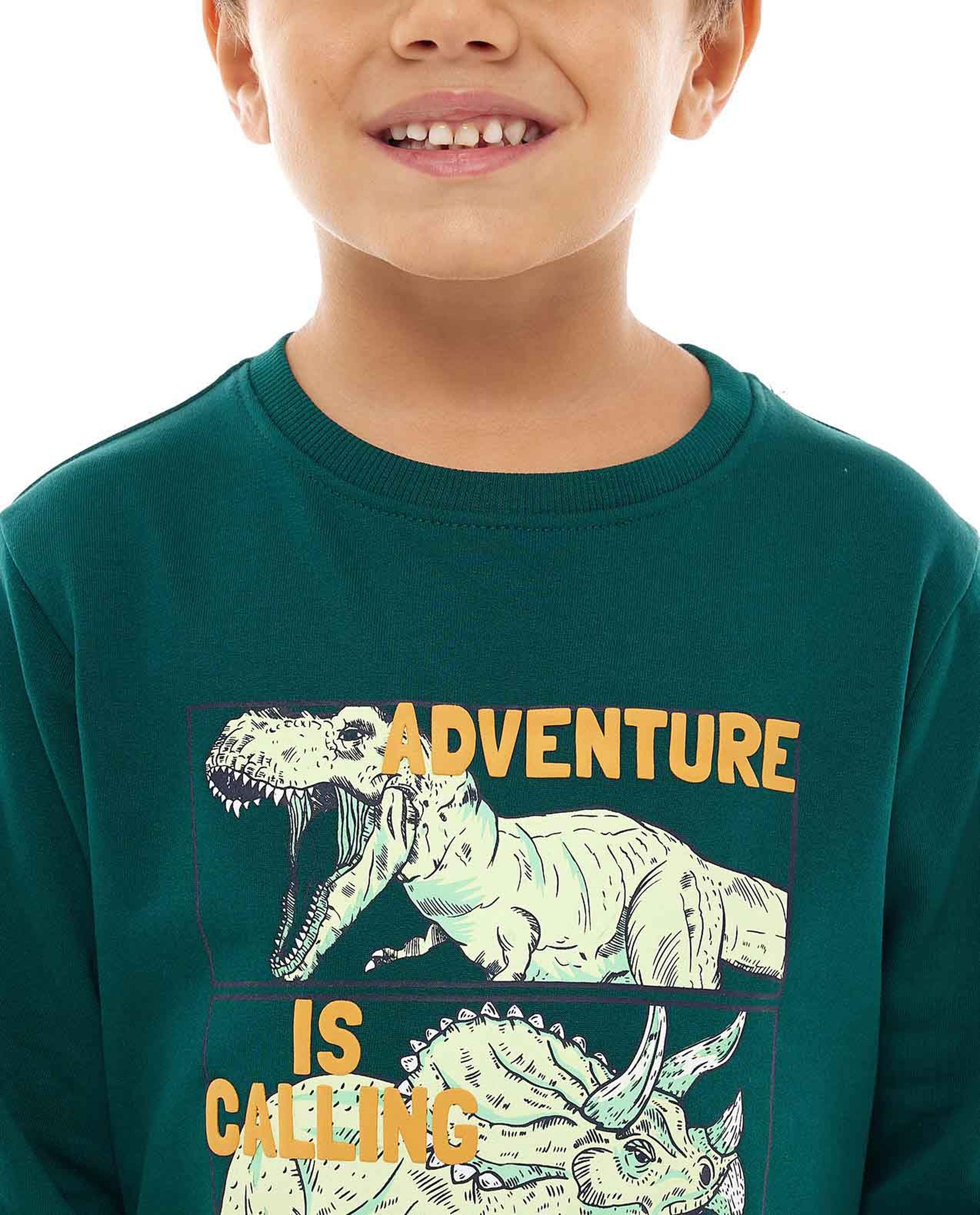Dino Print Sweatshirt with Crew Neck and Long Sleeves