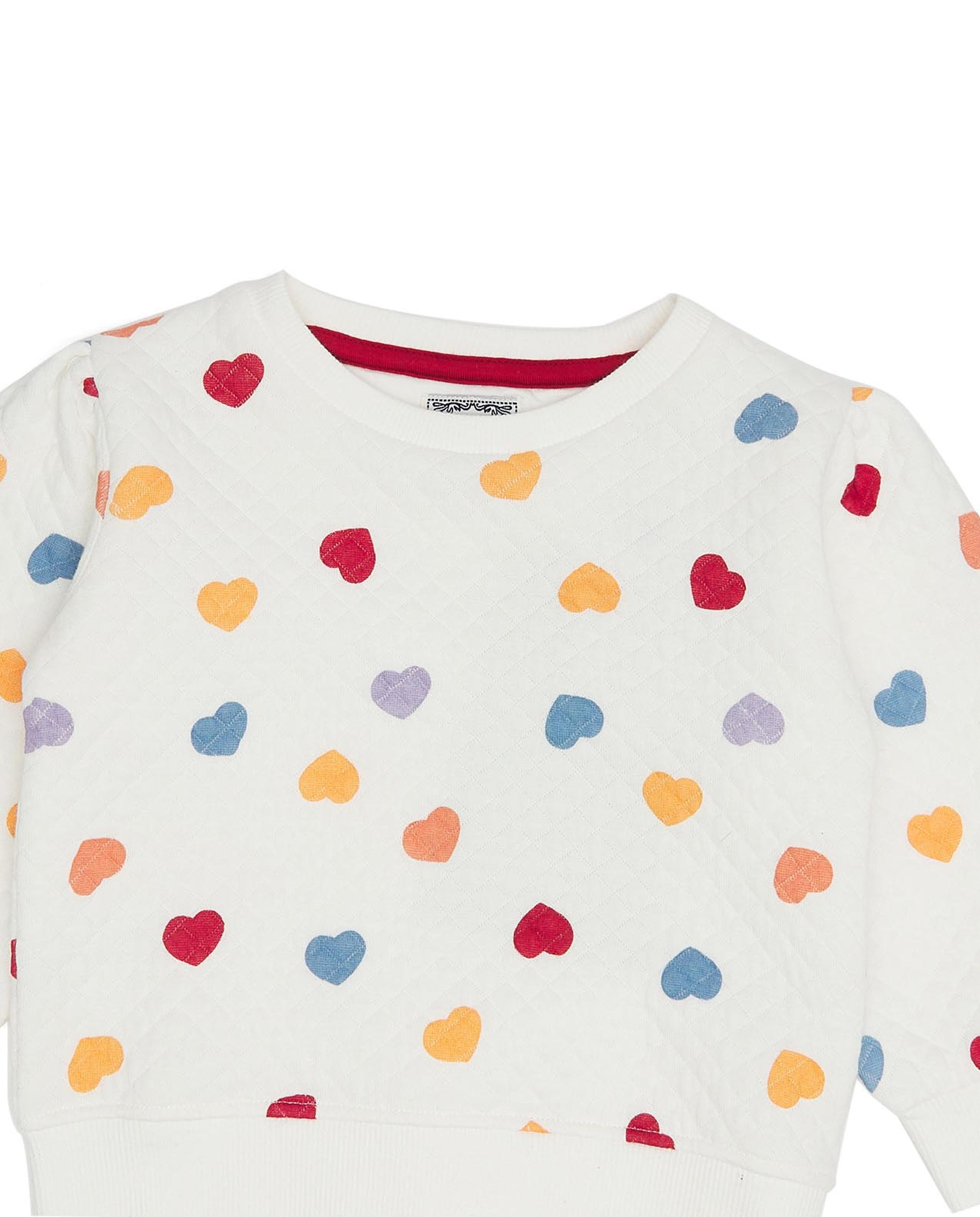 Heart patterned Sweatshirt with Crew Neck and Long Sleeves
