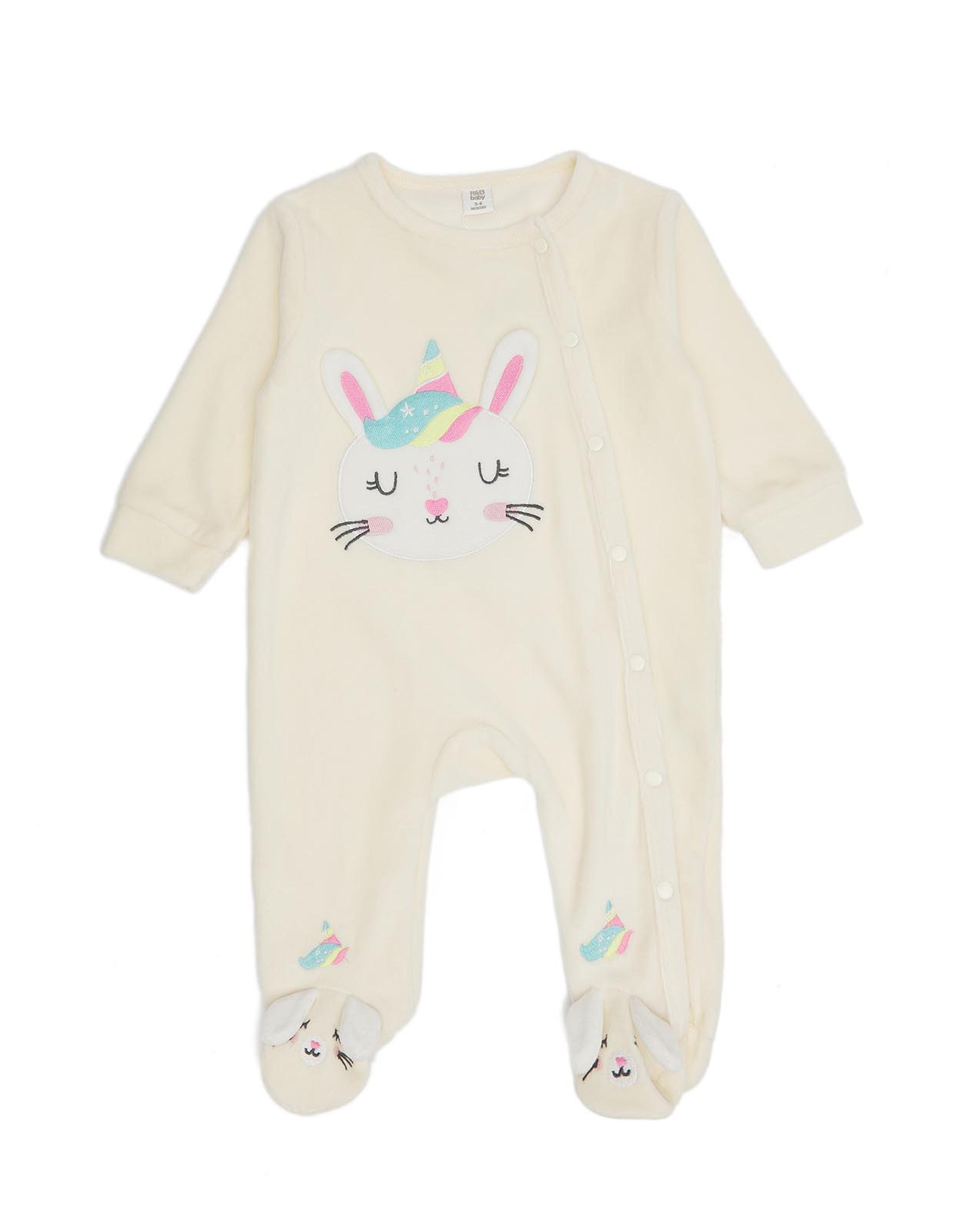Applique Detail Footed Sleepsuit with Long Sleeves