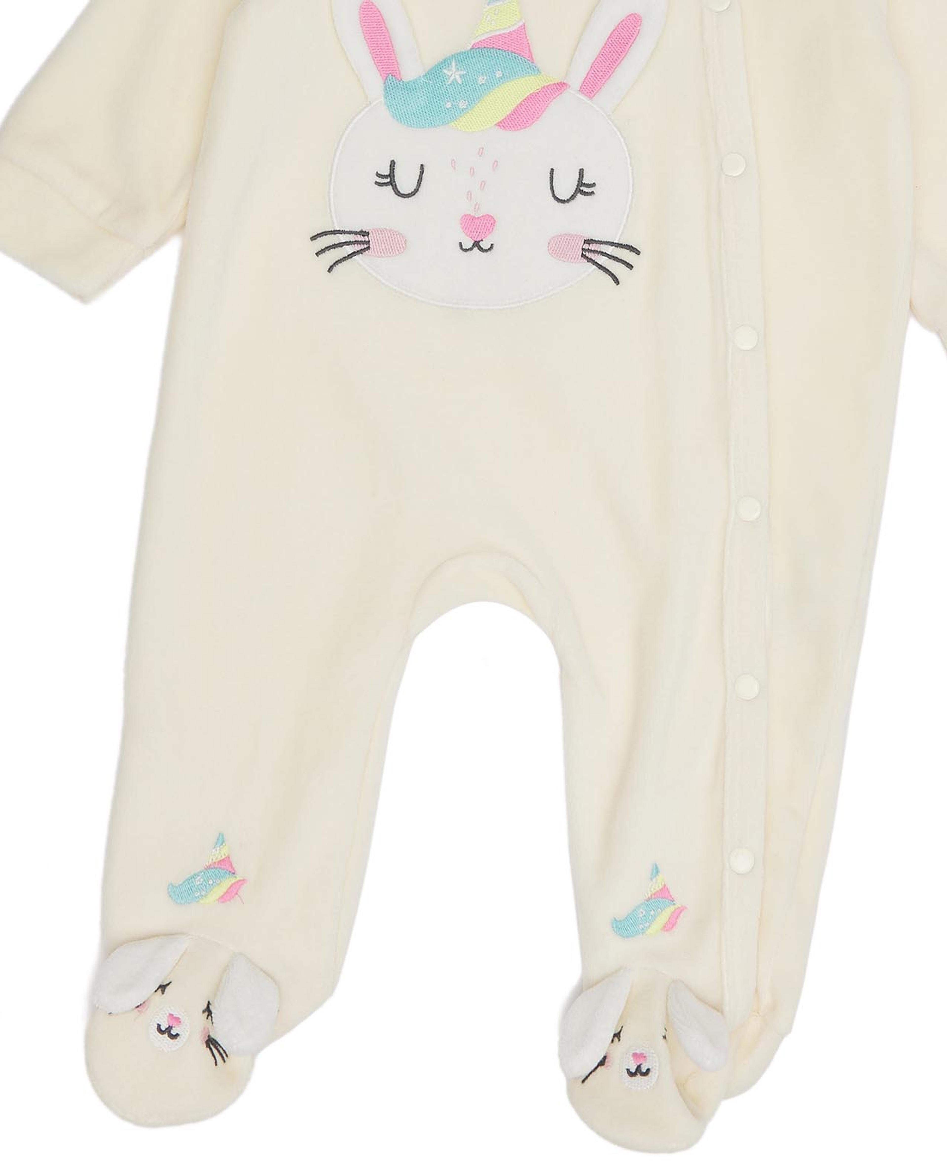 Applique Detail Footed Sleepsuit with Long Sleeves