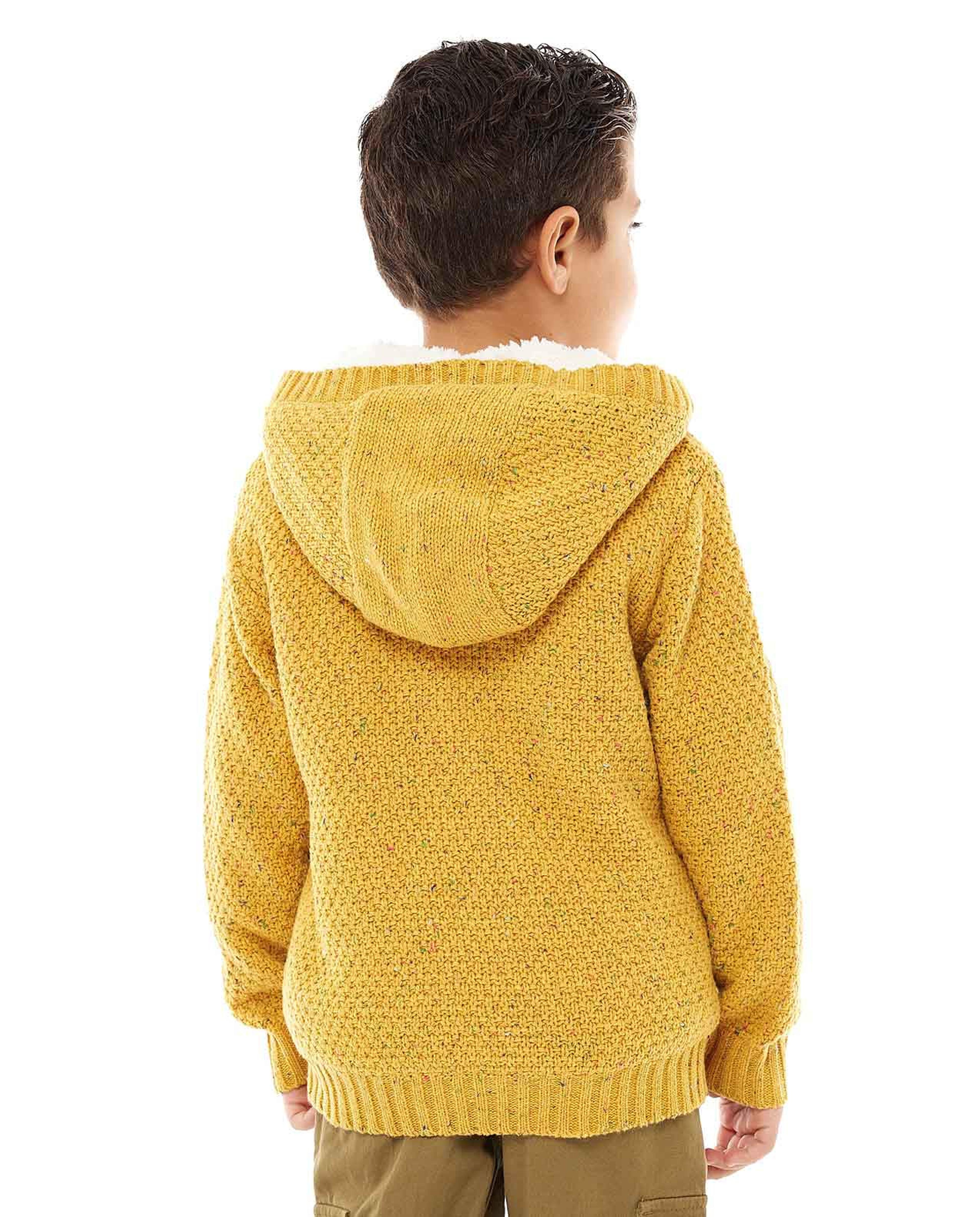 Knitted Hooded Cardigan with Zipper Closure