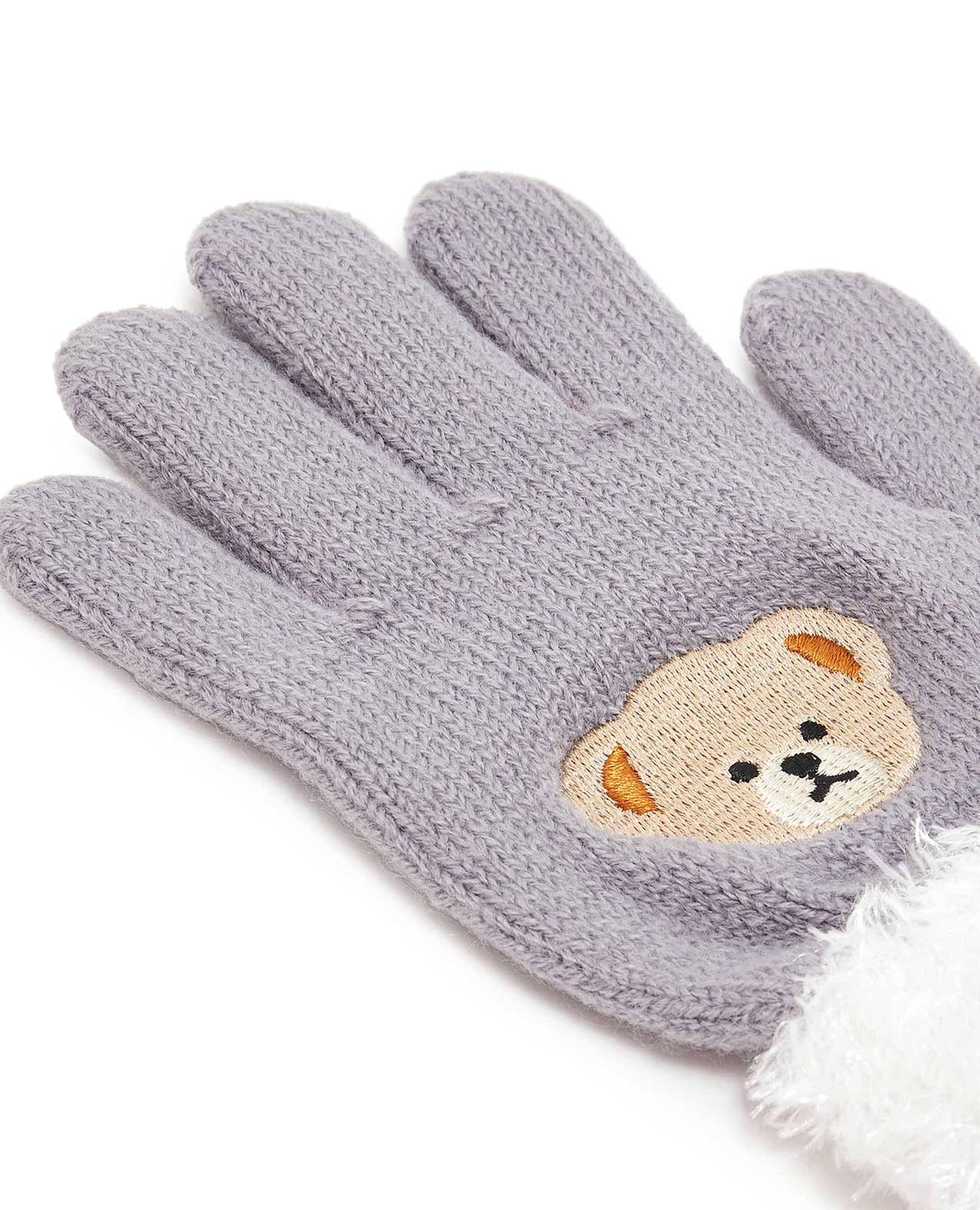 Bear Detail Knit Gloves