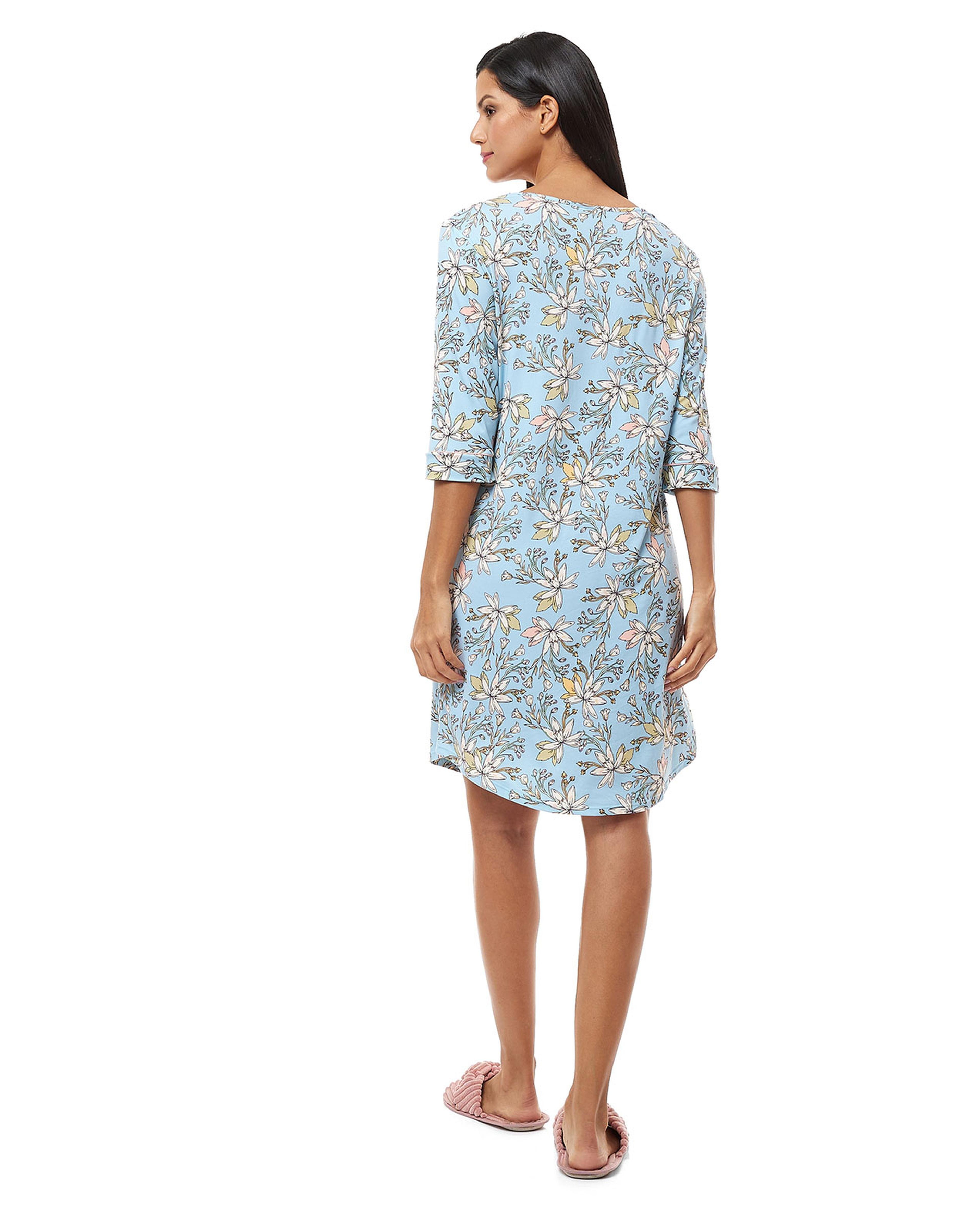 Patterned Nightdress with 3/4 Sleeves