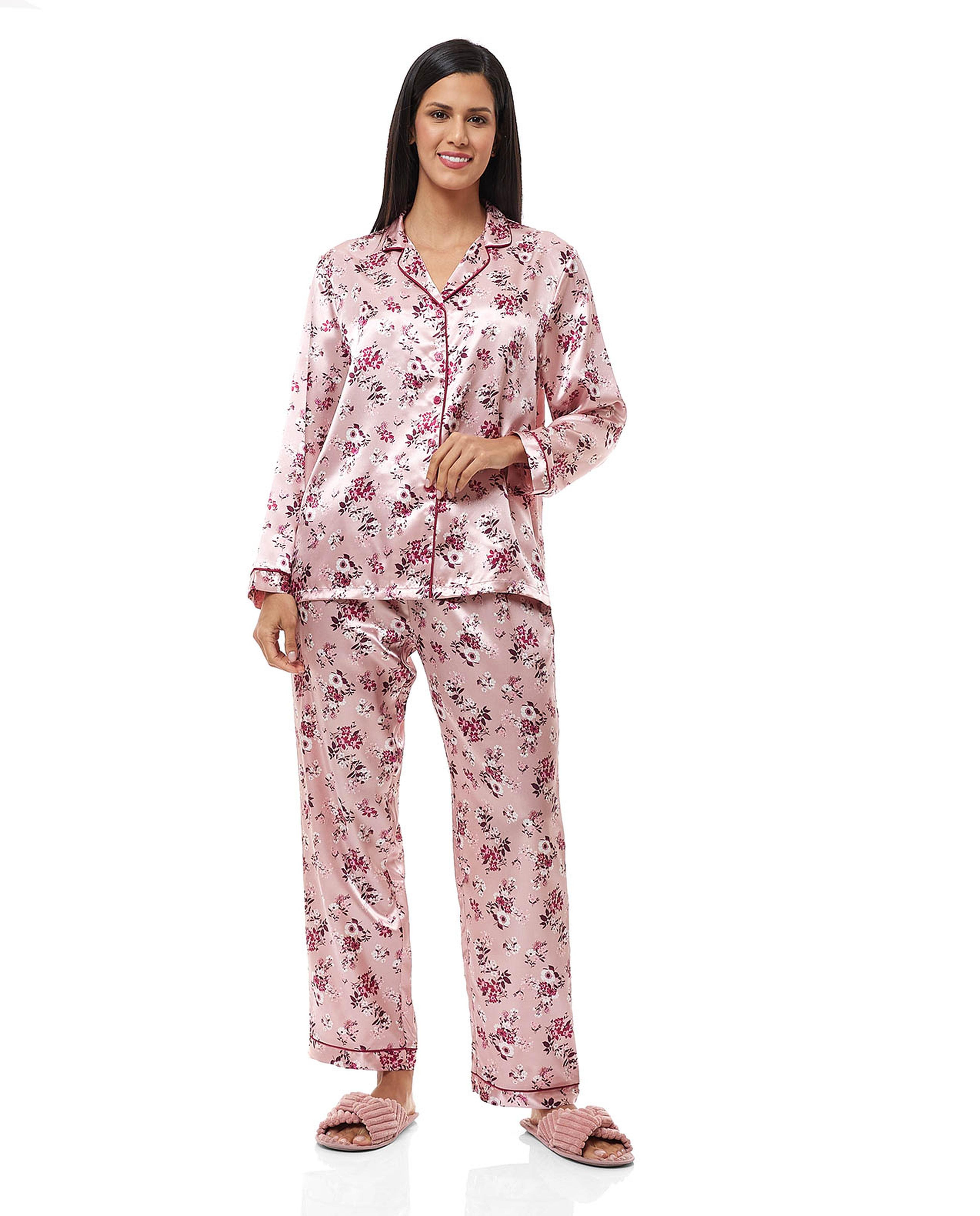 Floral Print Satin Pyjama Set